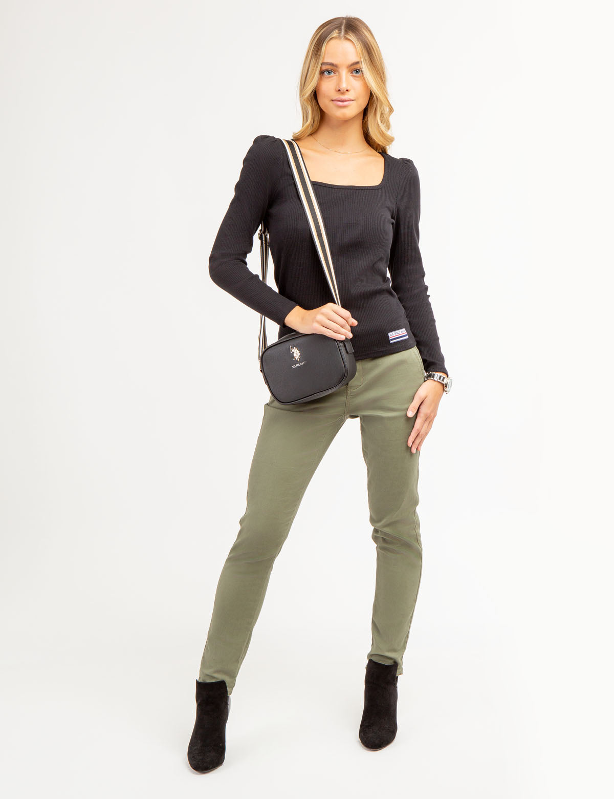 Women's Ribbed Square Neck Long Sleeve Top