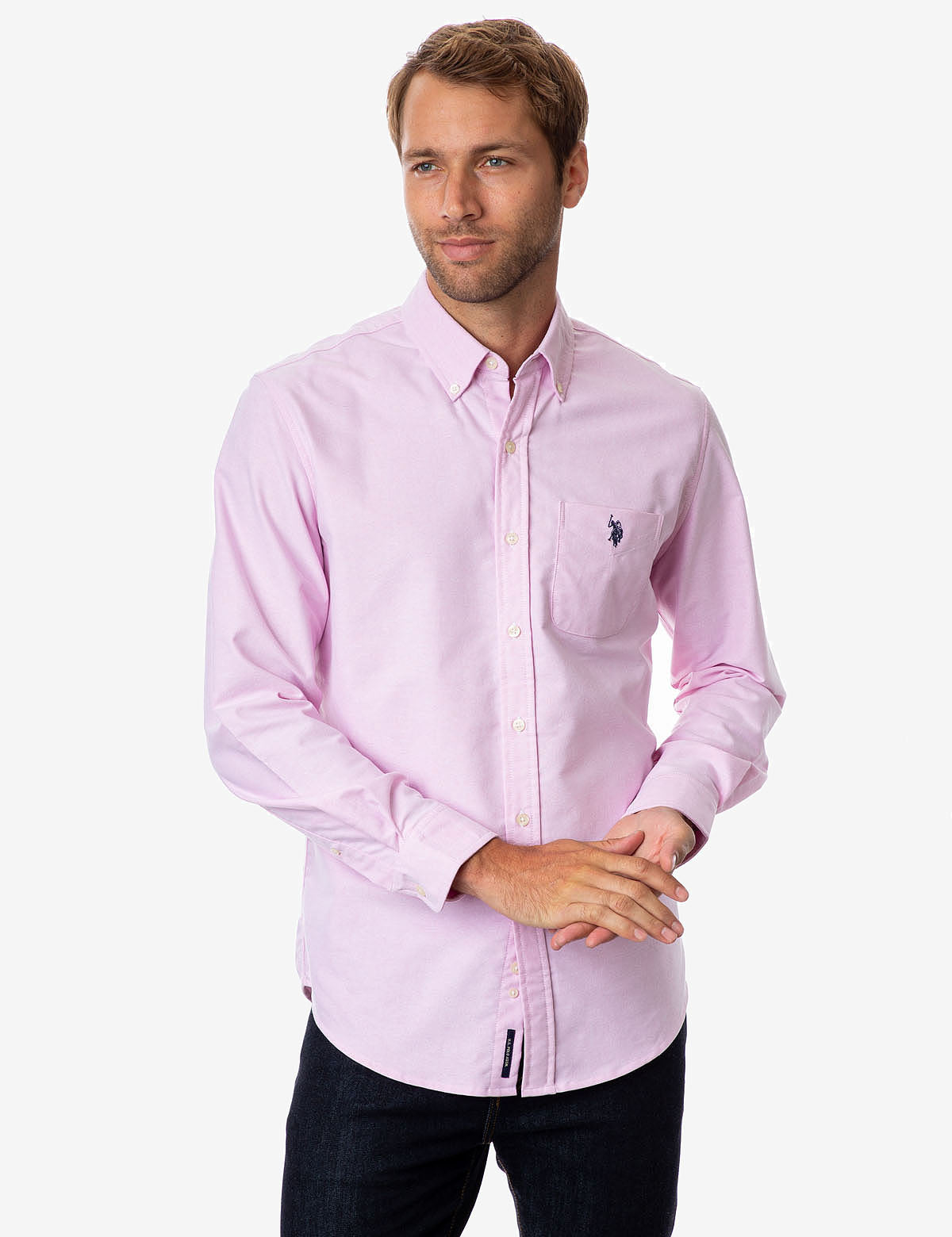 Men's Stretch Oxford Shirt - Long Sleeve Button-Up with Pocket