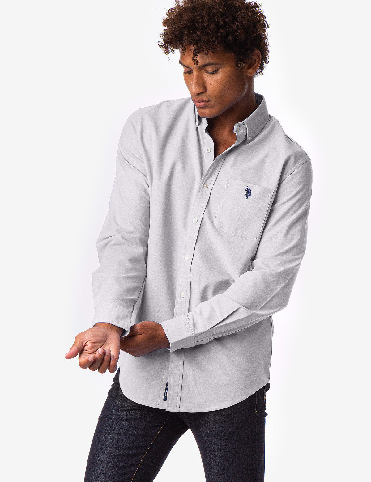 Men's Stretch Oxford Shirt - Long Sleeve Button-Up with Pocket