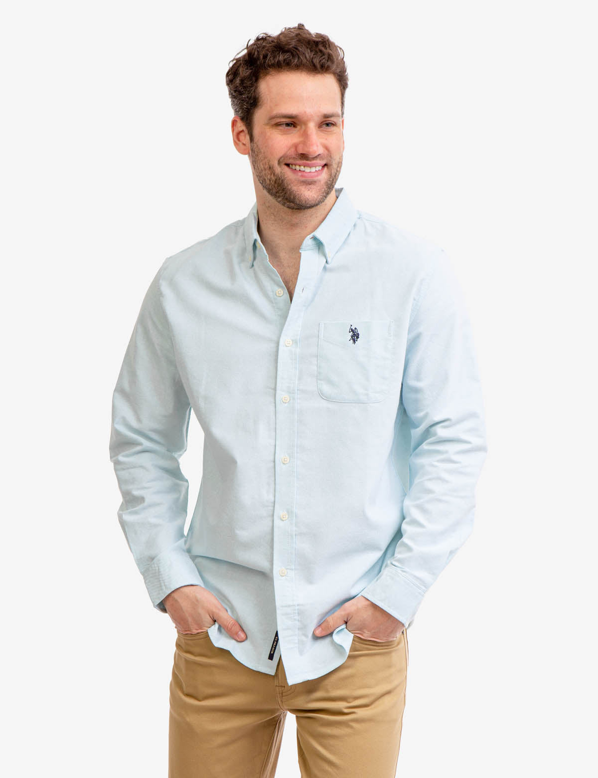 Men's Stretch Oxford Shirt - Long Sleeve Button-Up with Pocket