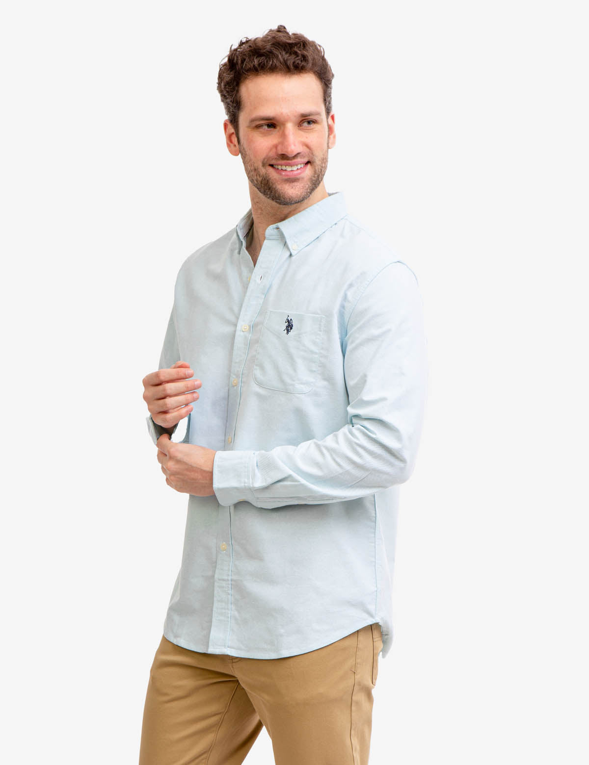 Men's Stretch Oxford Shirt - Long Sleeve Button-Up with Pocket