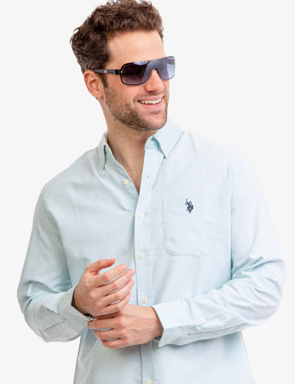 Men's Stretch Oxford Shirt - Long Sleeve Button-Up with Pocket