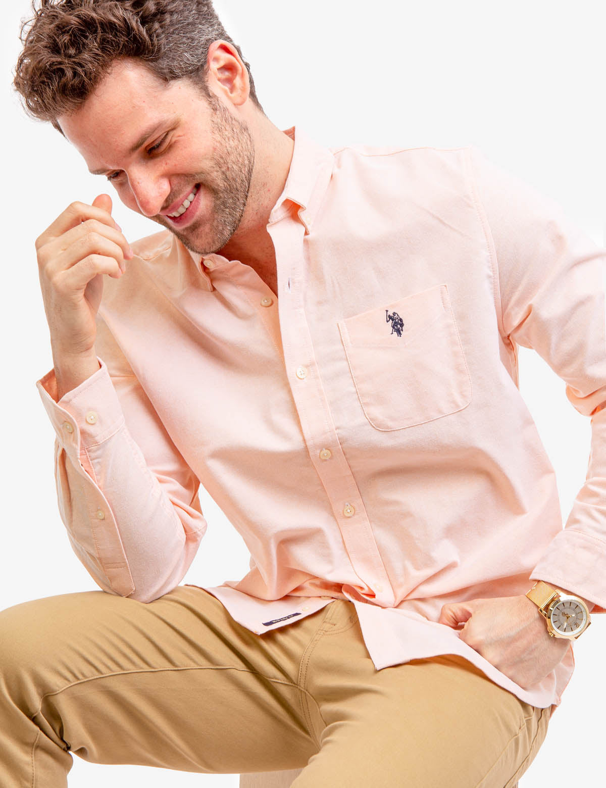 Men's Stretch Oxford Shirt - Long Sleeve Button-Up with Pocket
