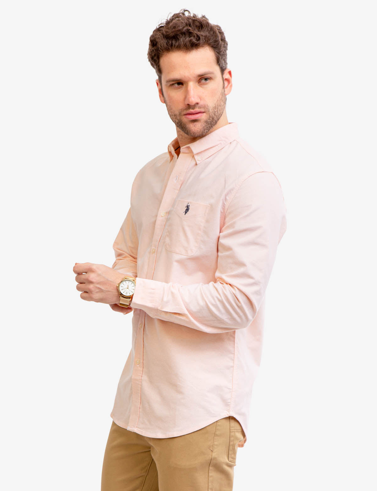 Men's Stretch Oxford Shirt - Long Sleeve Button-Up with Pocket