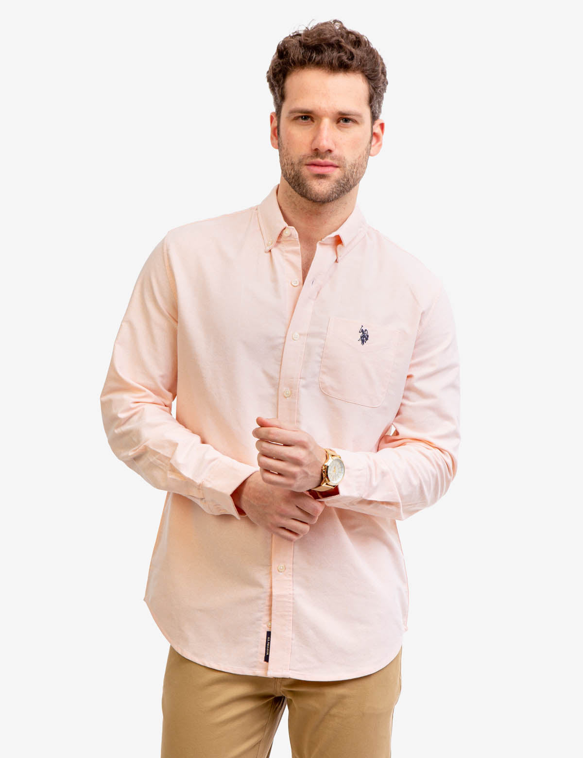 Men's Stretch Oxford Shirt - Long Sleeve Button-Up with Pocket