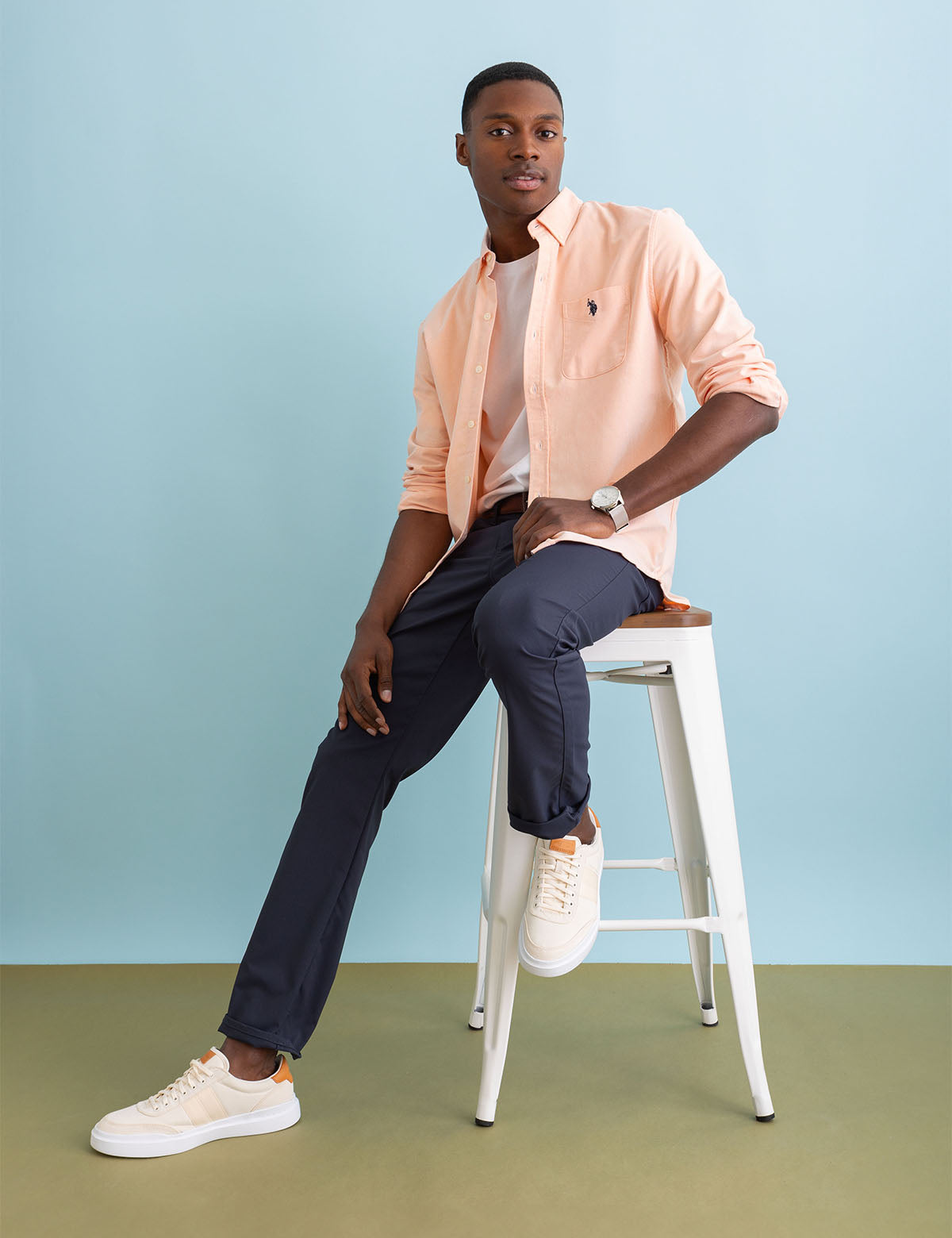 Men's Stretch Oxford Shirt - Long Sleeve Button-Up with Pocket