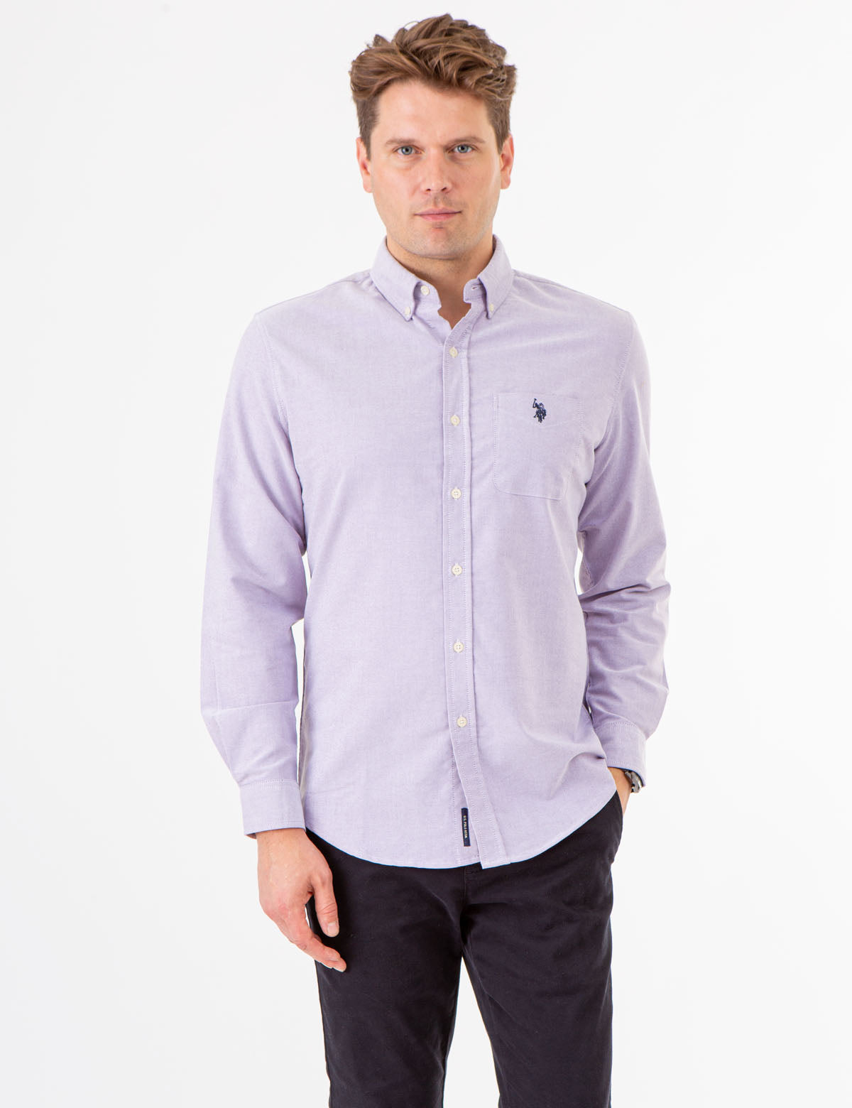 Men's Stretch Oxford Shirt - Long Sleeve Button-Up with Pocket