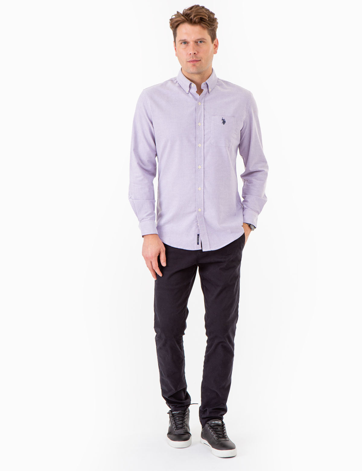Men's Stretch Oxford Shirt - Long Sleeve Button-Up with Pocket