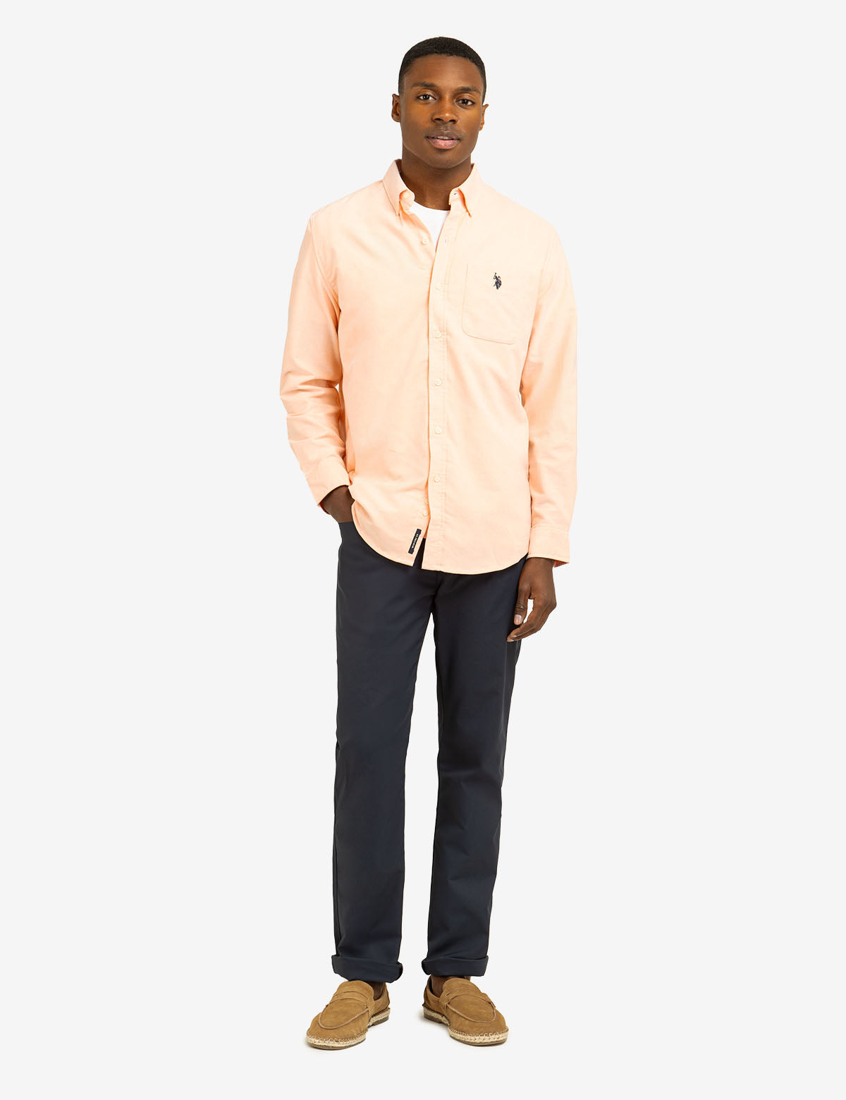 Men's Stretch Oxford Shirt - Long Sleeve Button-Up with Pocket