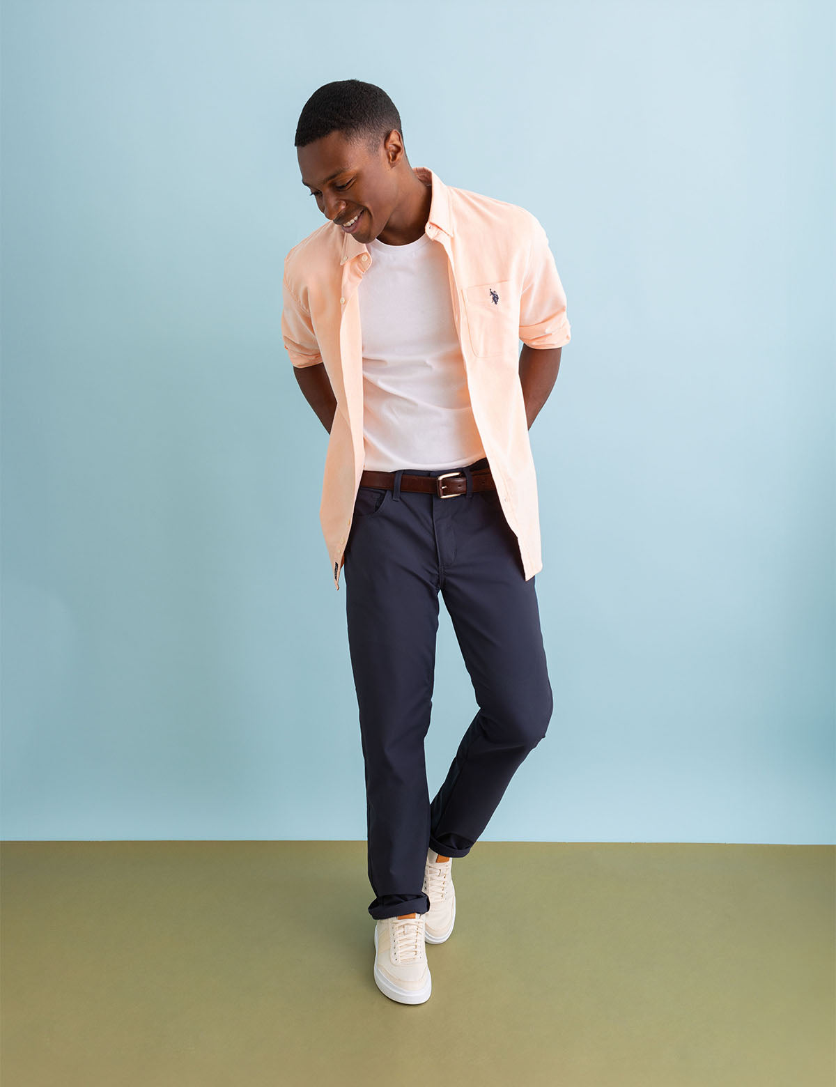 Men's Stretch Oxford Shirt - Long Sleeve Button-Up with Pocket
