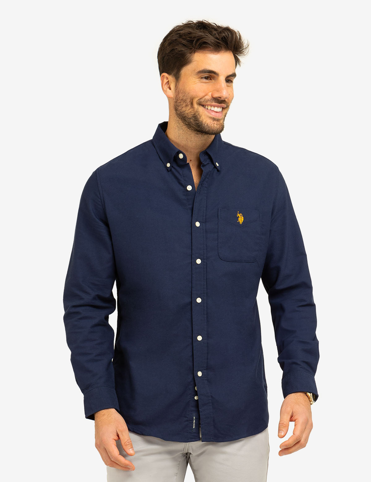 Men's Stretch Oxford Shirt - Long Sleeve Button-Up with Pocket
