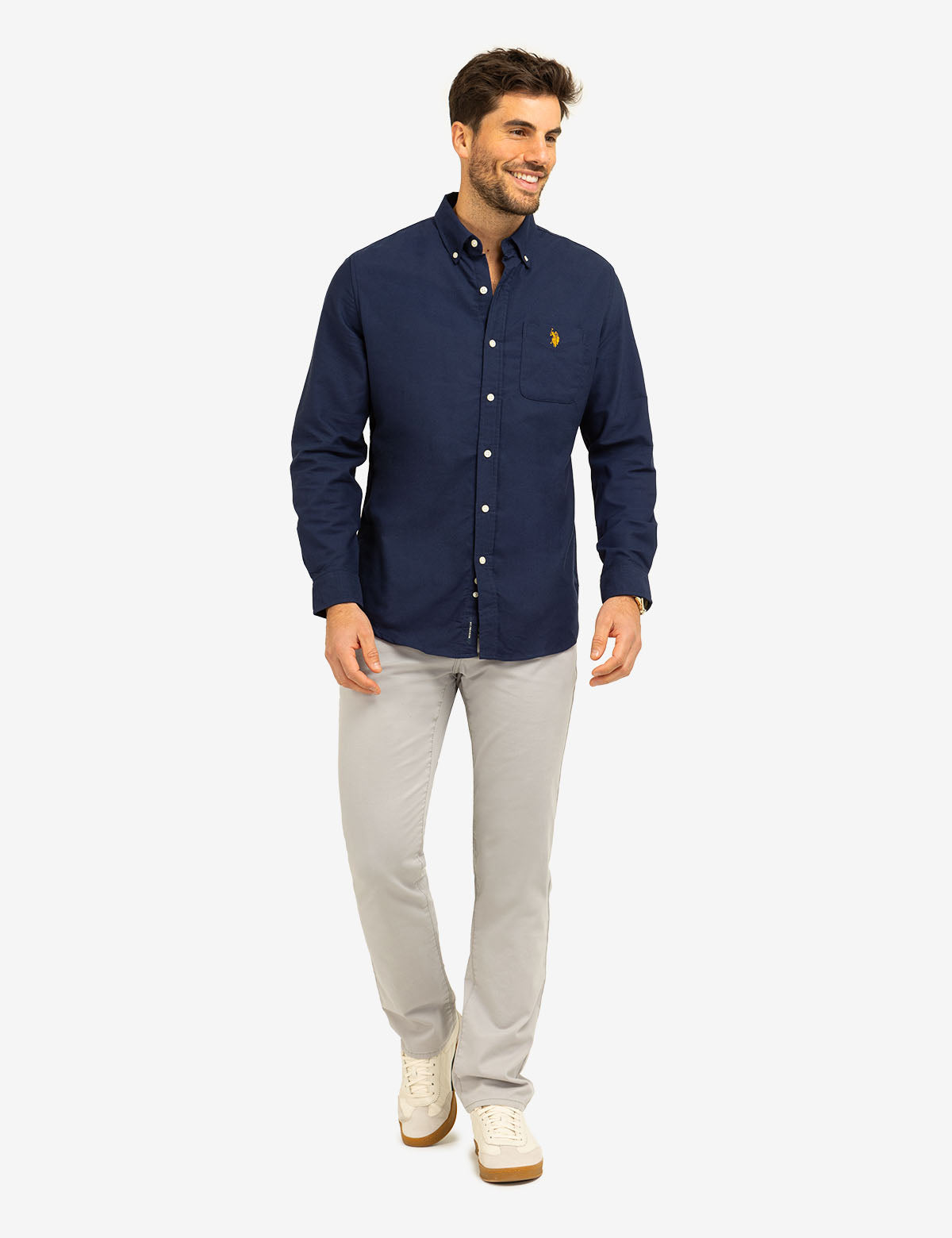 Men's Stretch Oxford Shirt - Long Sleeve Button-Up with Pocket