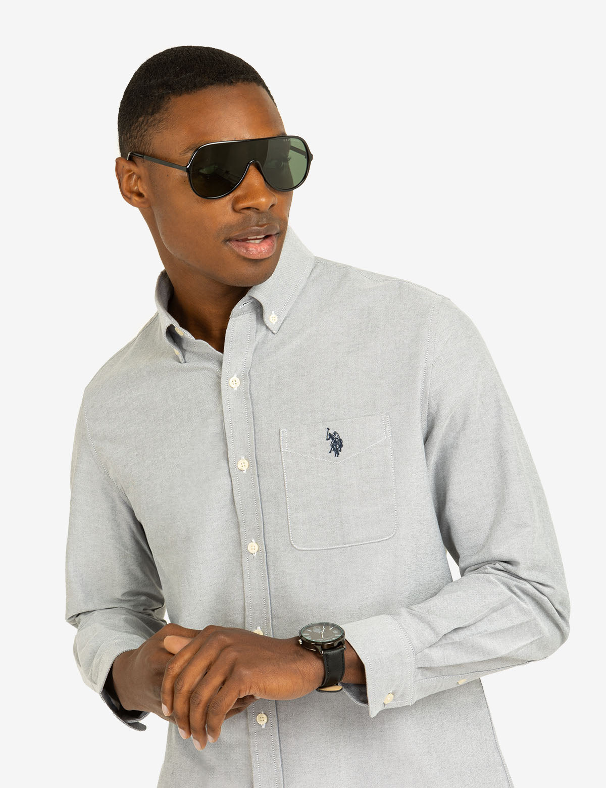 Men's Stretch Oxford Shirt - Long Sleeve Button-Up with Pocket