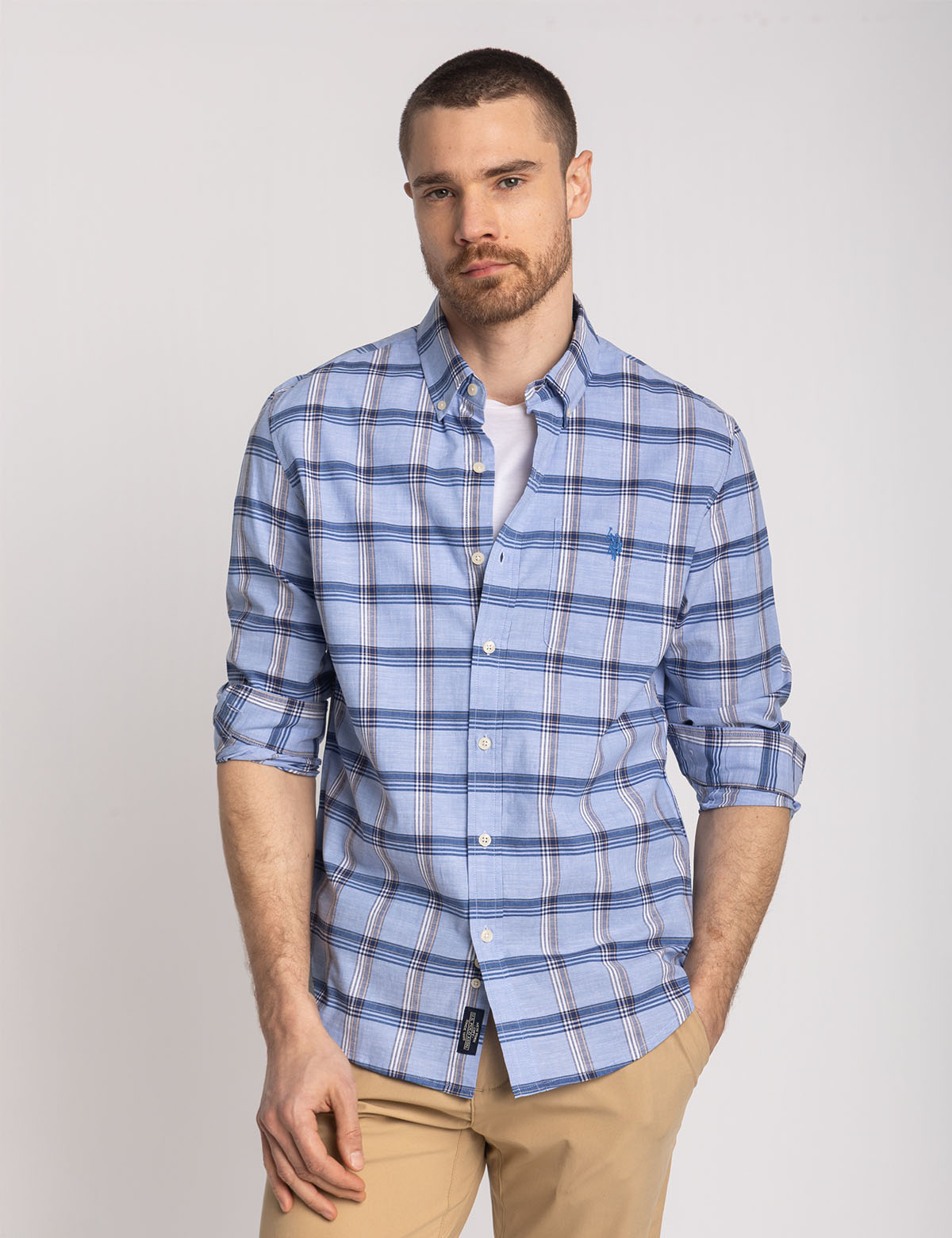 Men's Stretch Plaid Poplin Shirt - Long Sleeve