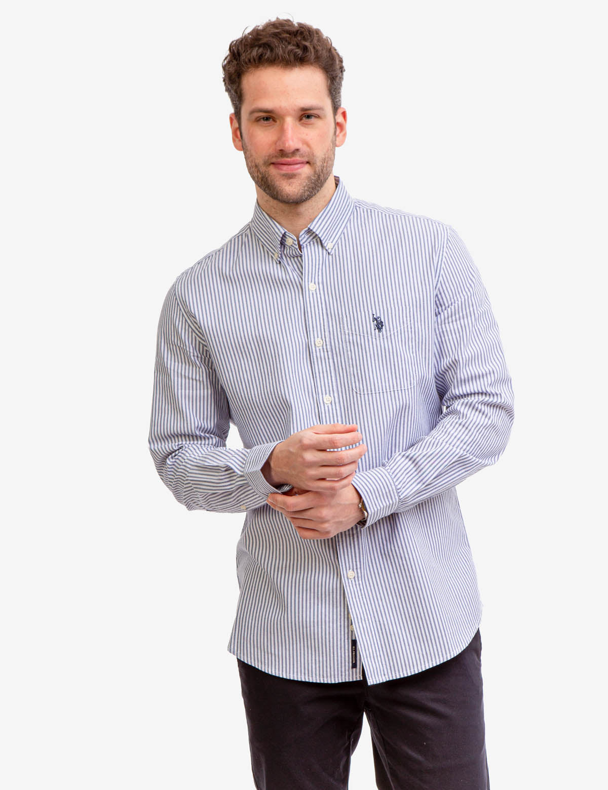 Men's Cotton Long Sleeve Striped Oxford Shirt
