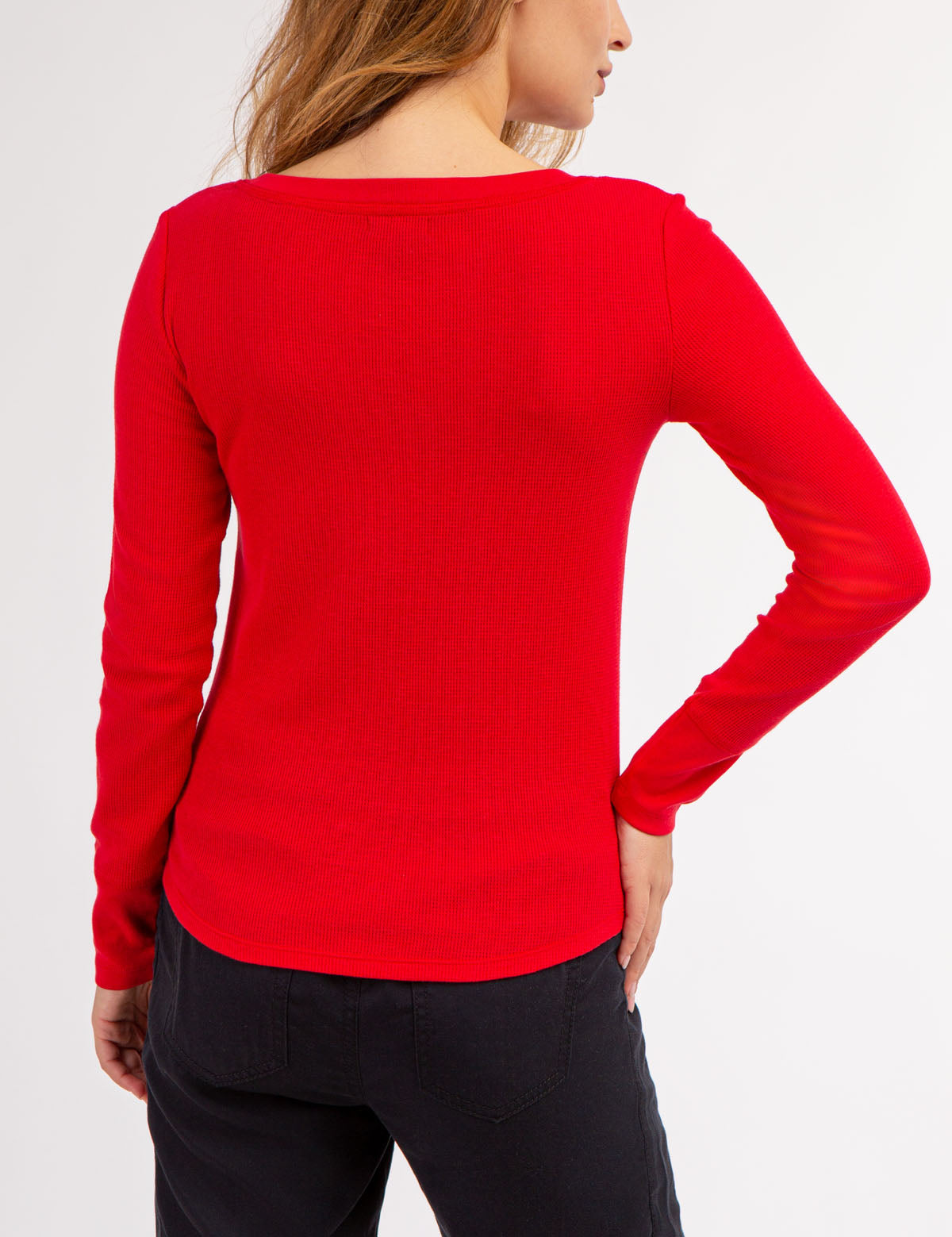 Women's Rhinestone Button Waffle Knit Henley Top