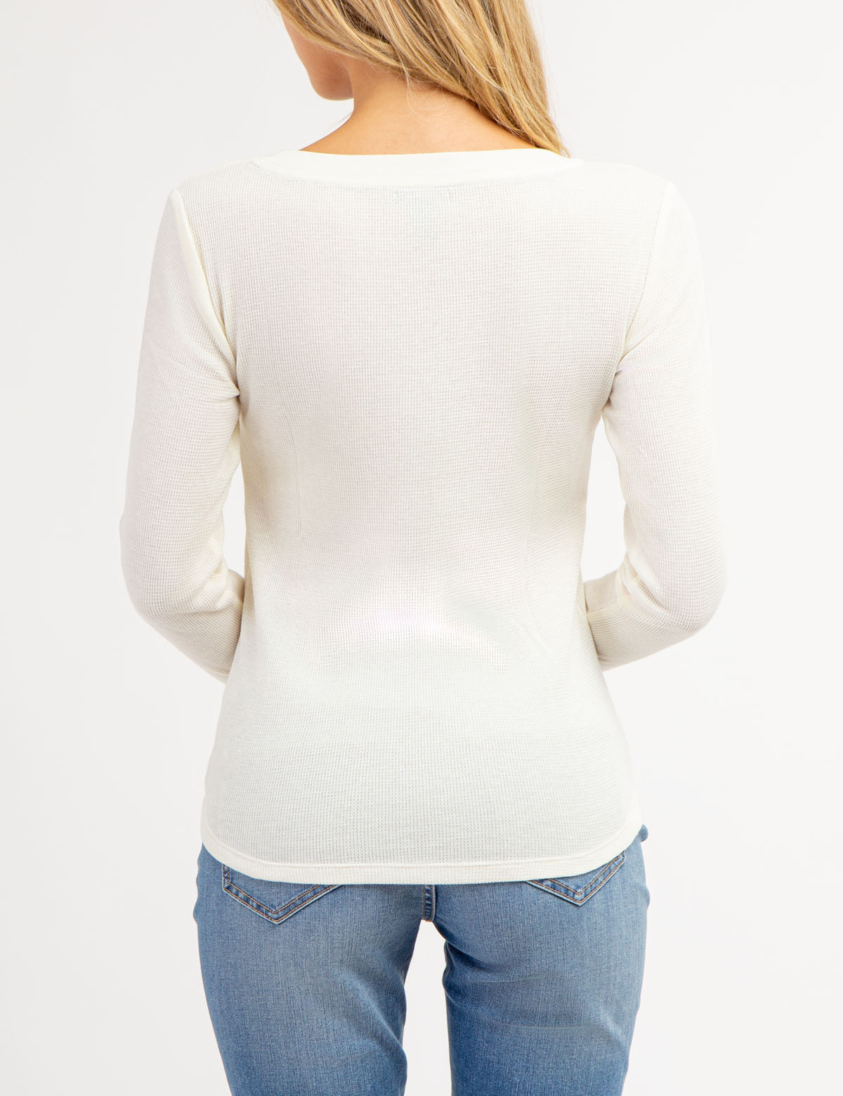 Women's Rhinestone Button Waffle Knit Henley Top