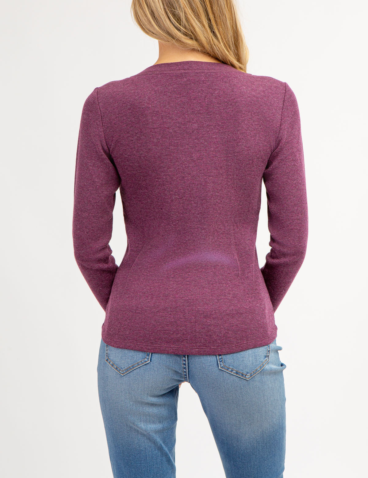 Women's Rhinestone Button Waffle Knit Henley Top