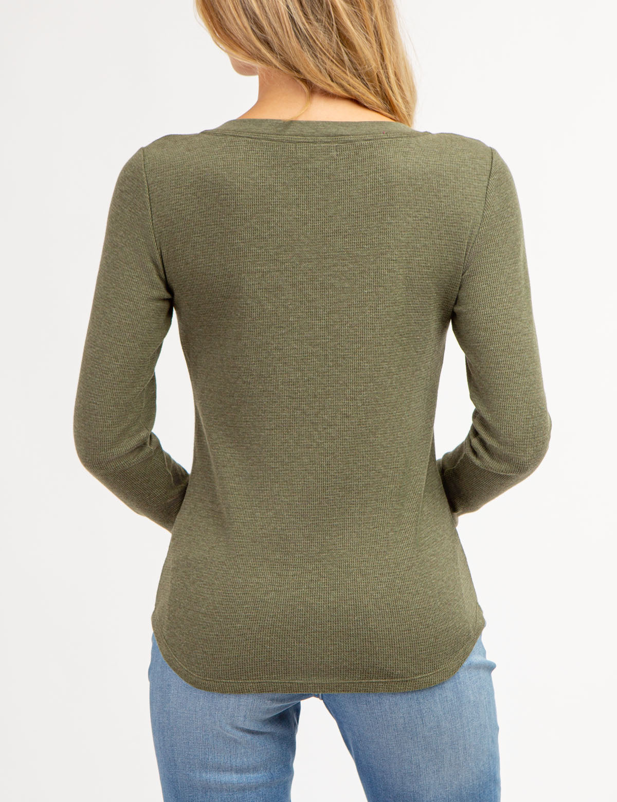 Women's Rhinestone Button Waffle Knit Henley Top
