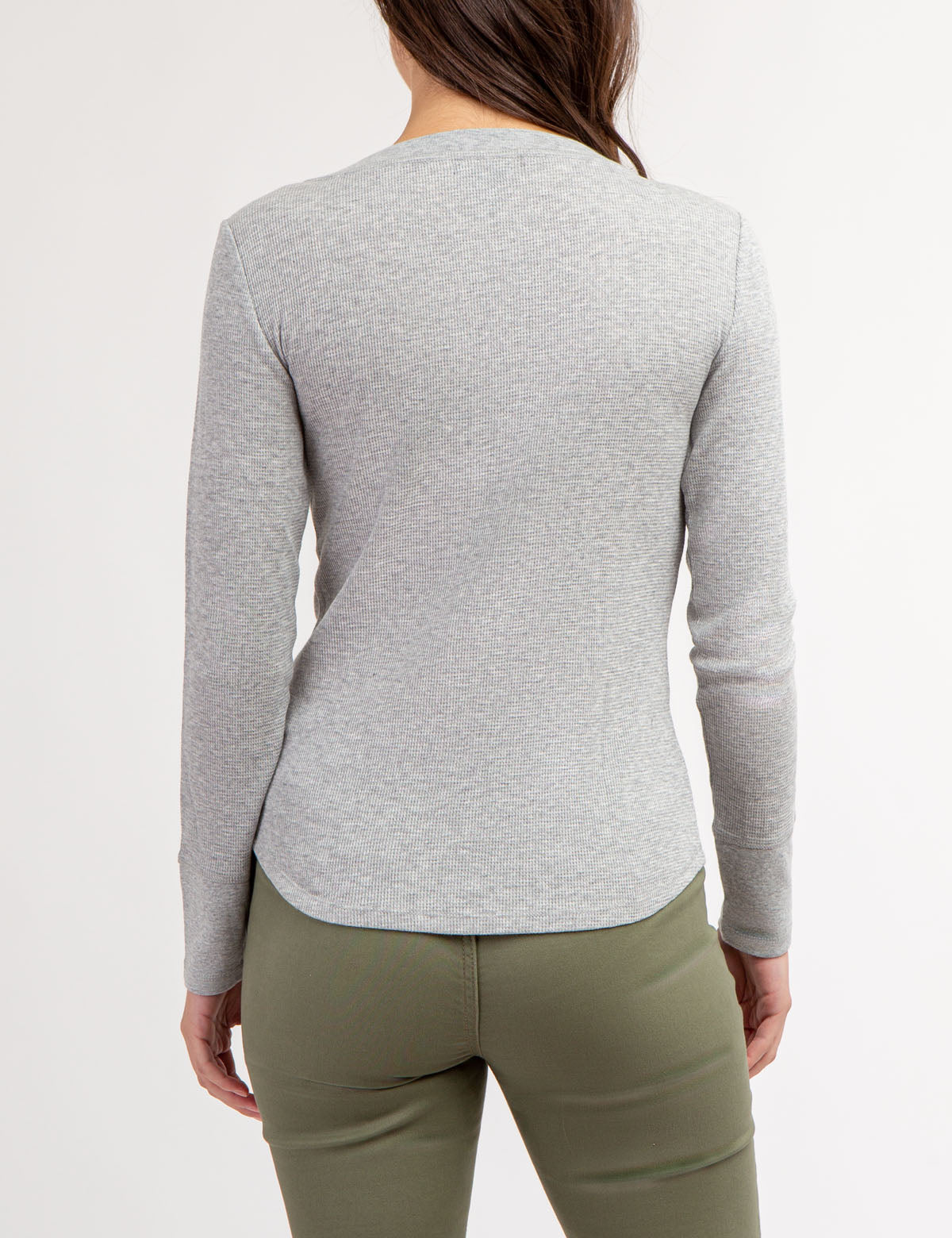 Women's Rhinestone Button Waffle Knit Henley Top