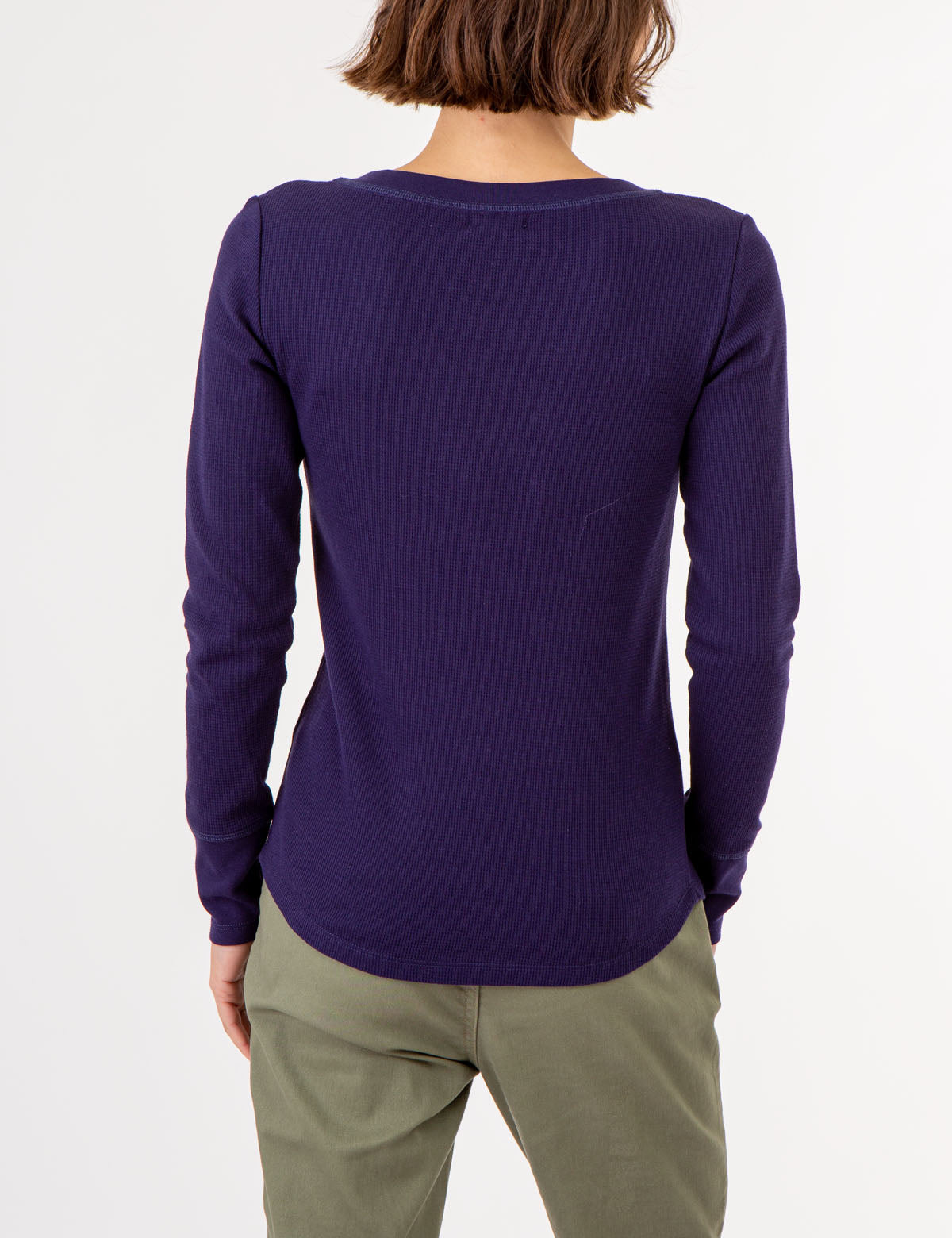 Women's Rhinestone Button Waffle Knit Henley Top