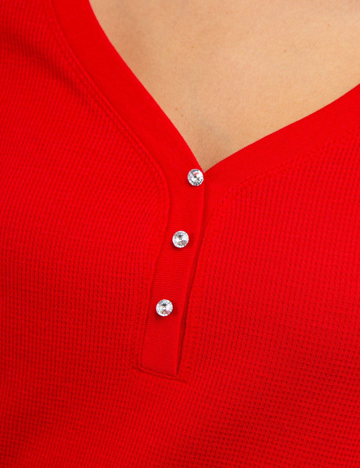 Women's Rhinestone Button Waffle Knit Henley Top