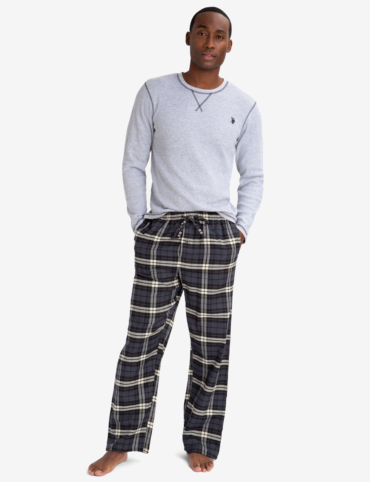 Cozy Thermal Lounge Set with Plaid Pants