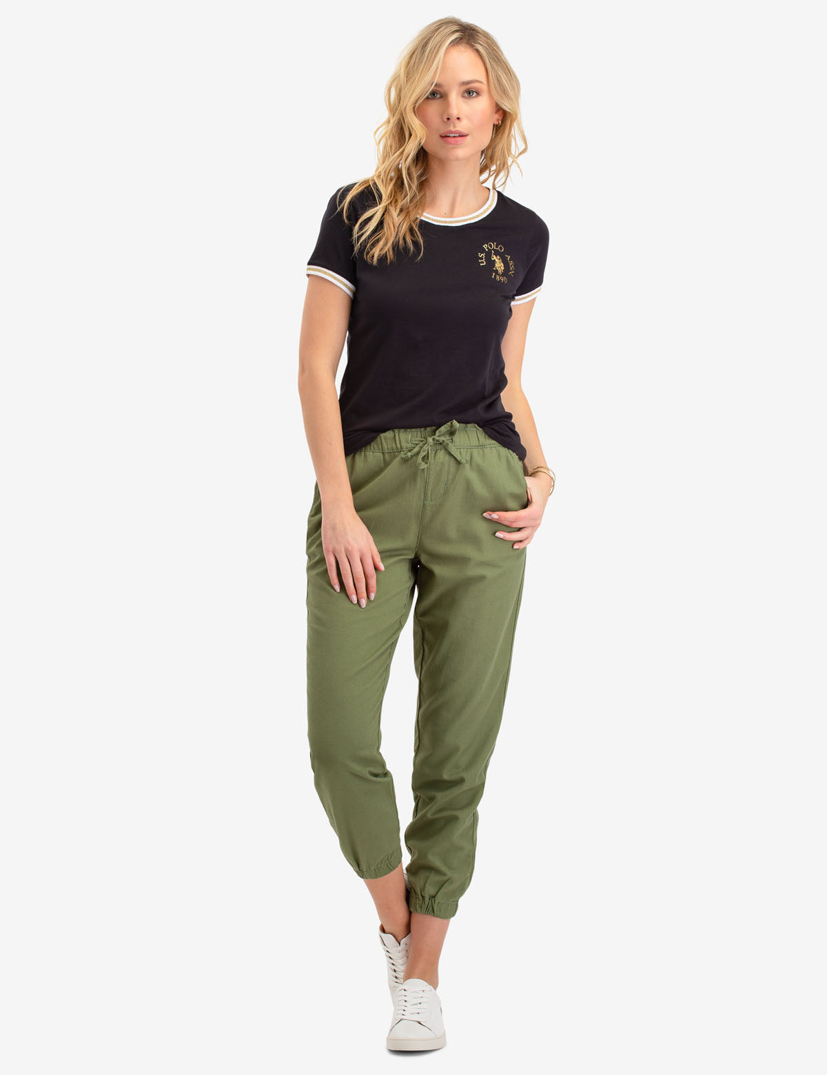 Lurex Metallic Ringer T-Shirt with Graphic Logo - Short Sleeve Round Neck