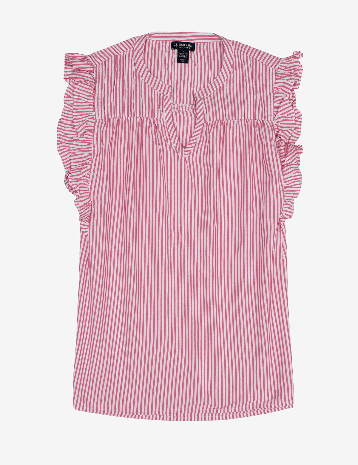 Lurex Striped Ruffle Blouse - Sleeveless V-Neck Top