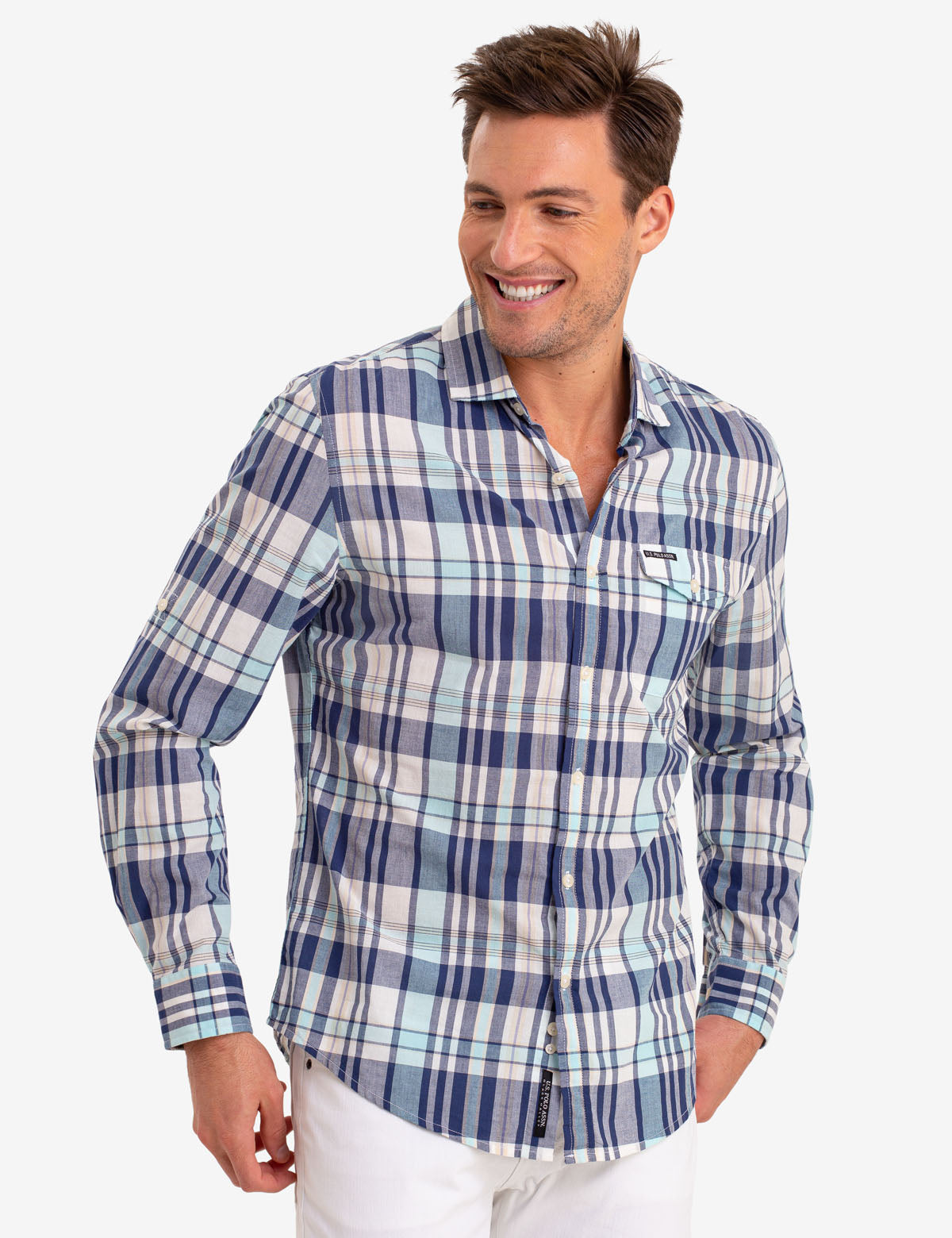 Men's Madras Plaid Cotton Long Sleeve Shirt