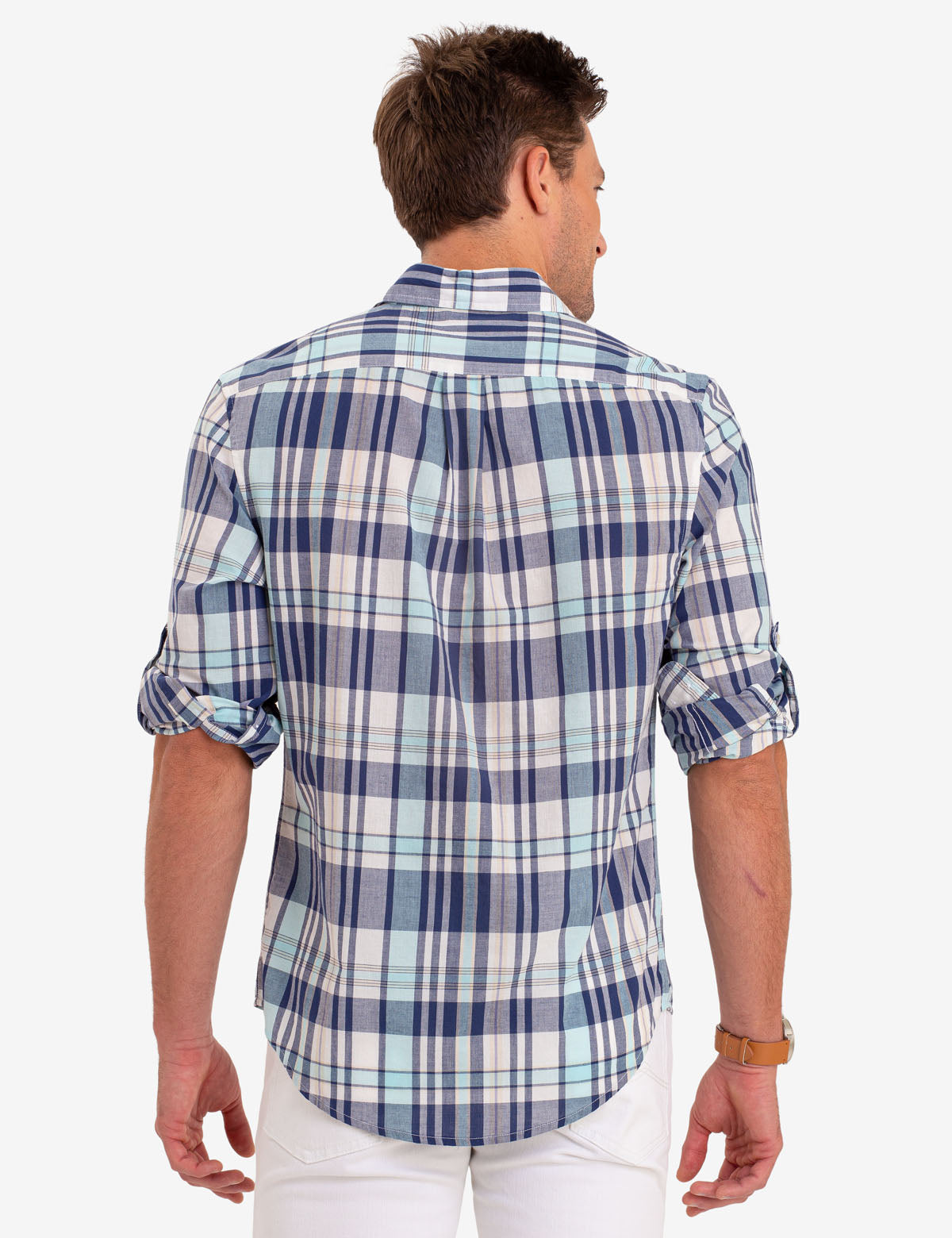 Men's Madras Plaid Cotton Long Sleeve Shirt