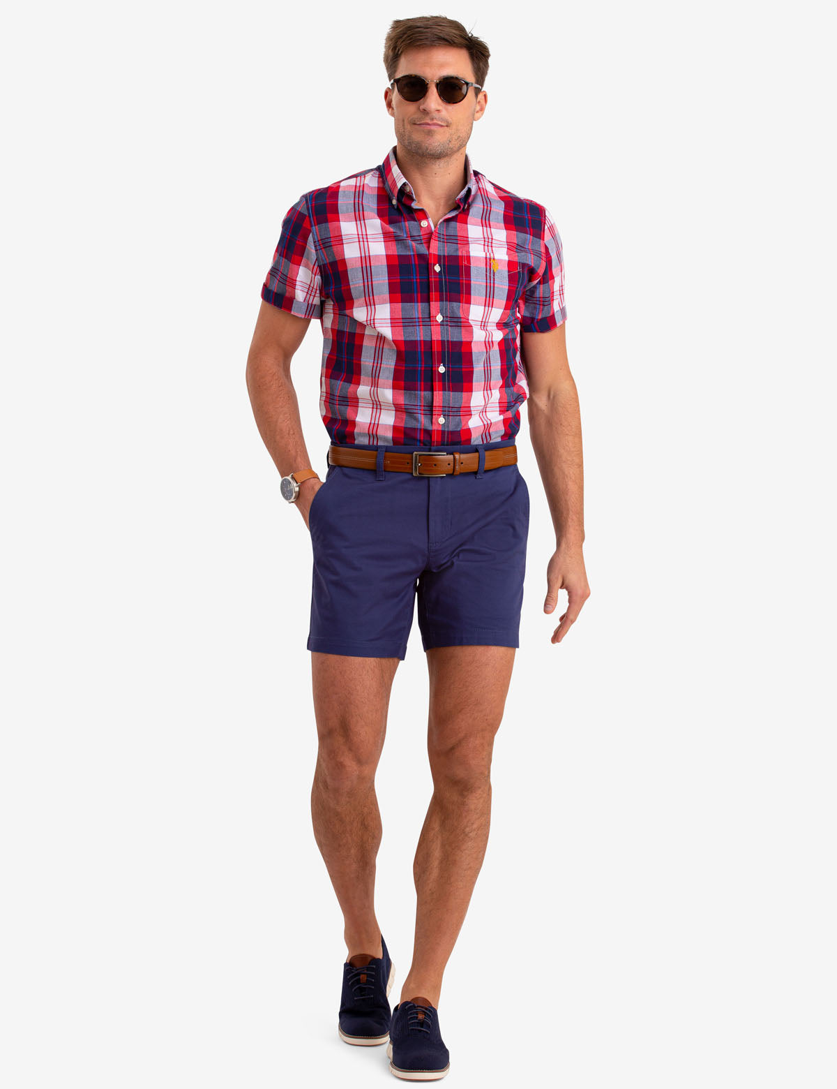 Men's Madras Plaid Cotton Short Sleeve Shirt