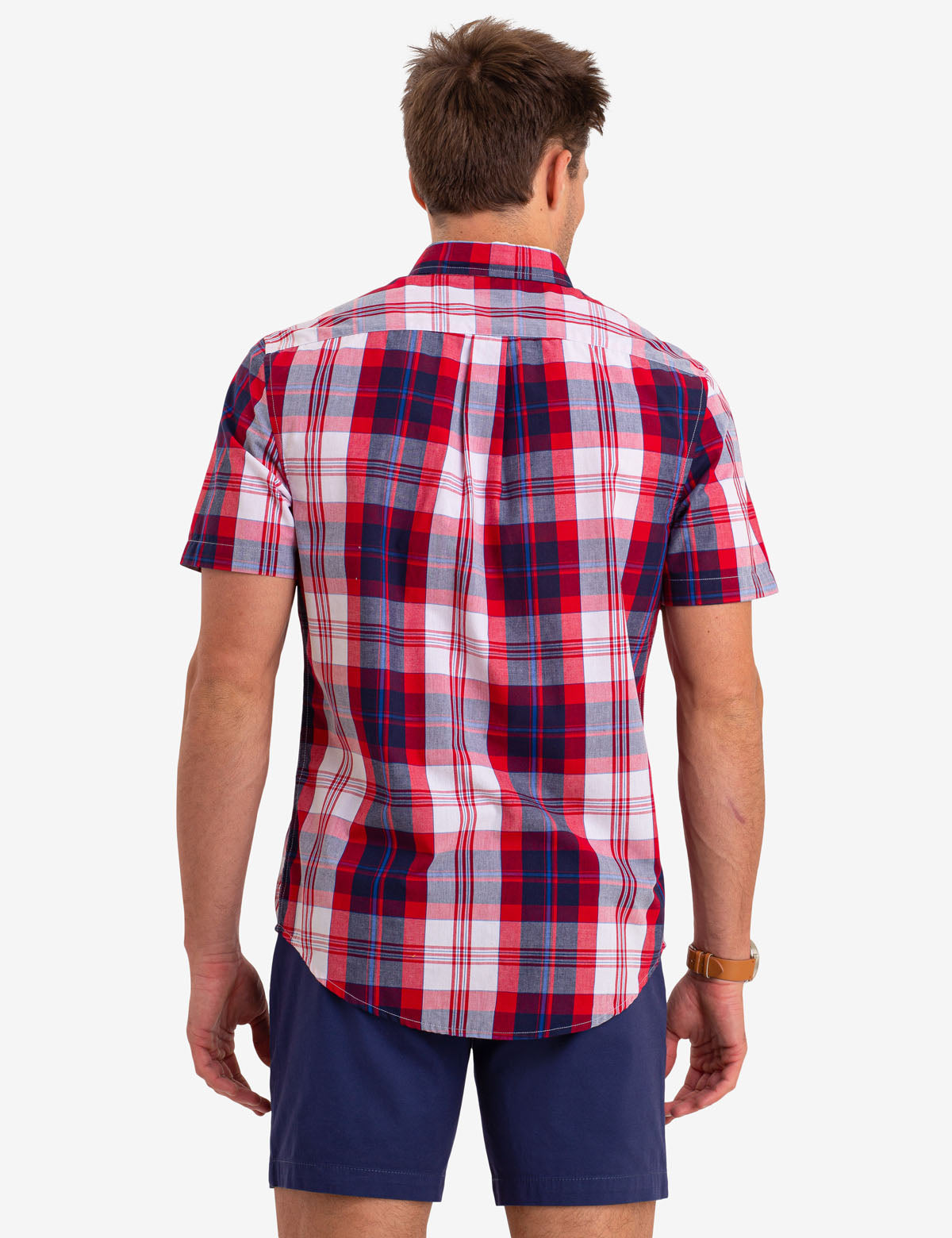 Men's Madras Plaid Cotton Short Sleeve Shirt
