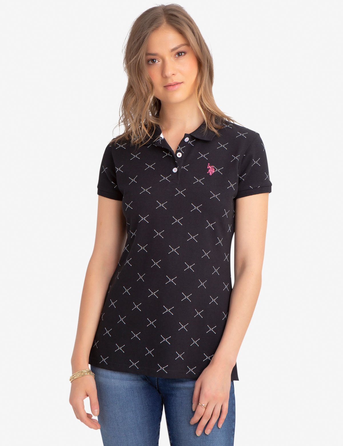 Men's Printed Polo Shirt - Cotton Spandex Blend with Embroidered Logo