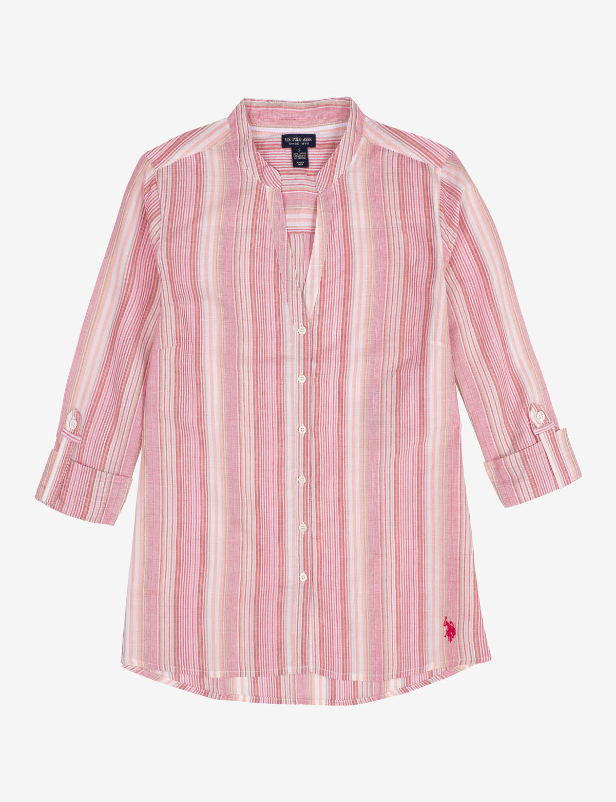 Men's Striped Mandarin Collar Long Sleeve Shirt