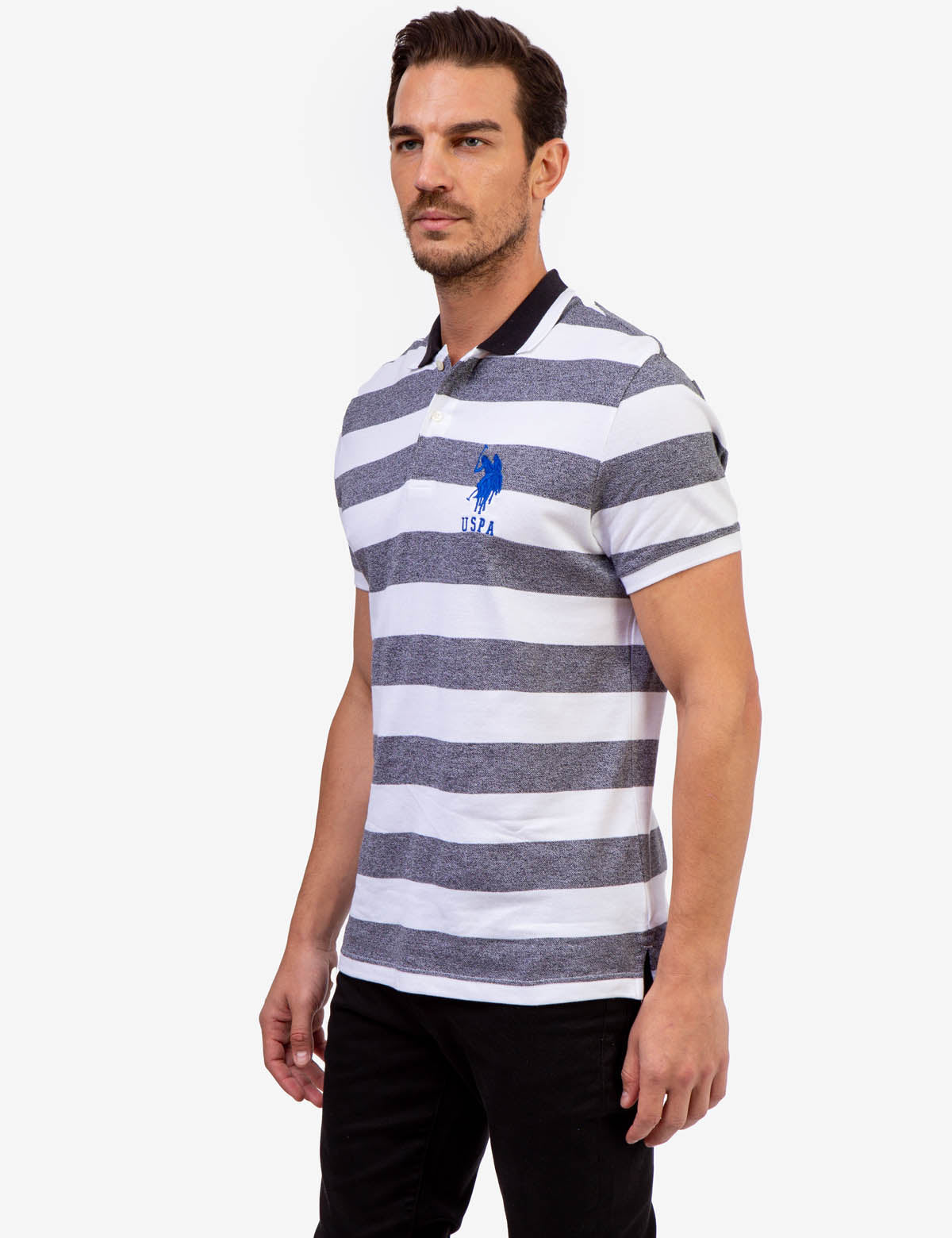 Men's Marled Pique Stripe Polo Shirt with Embroidered Logo
