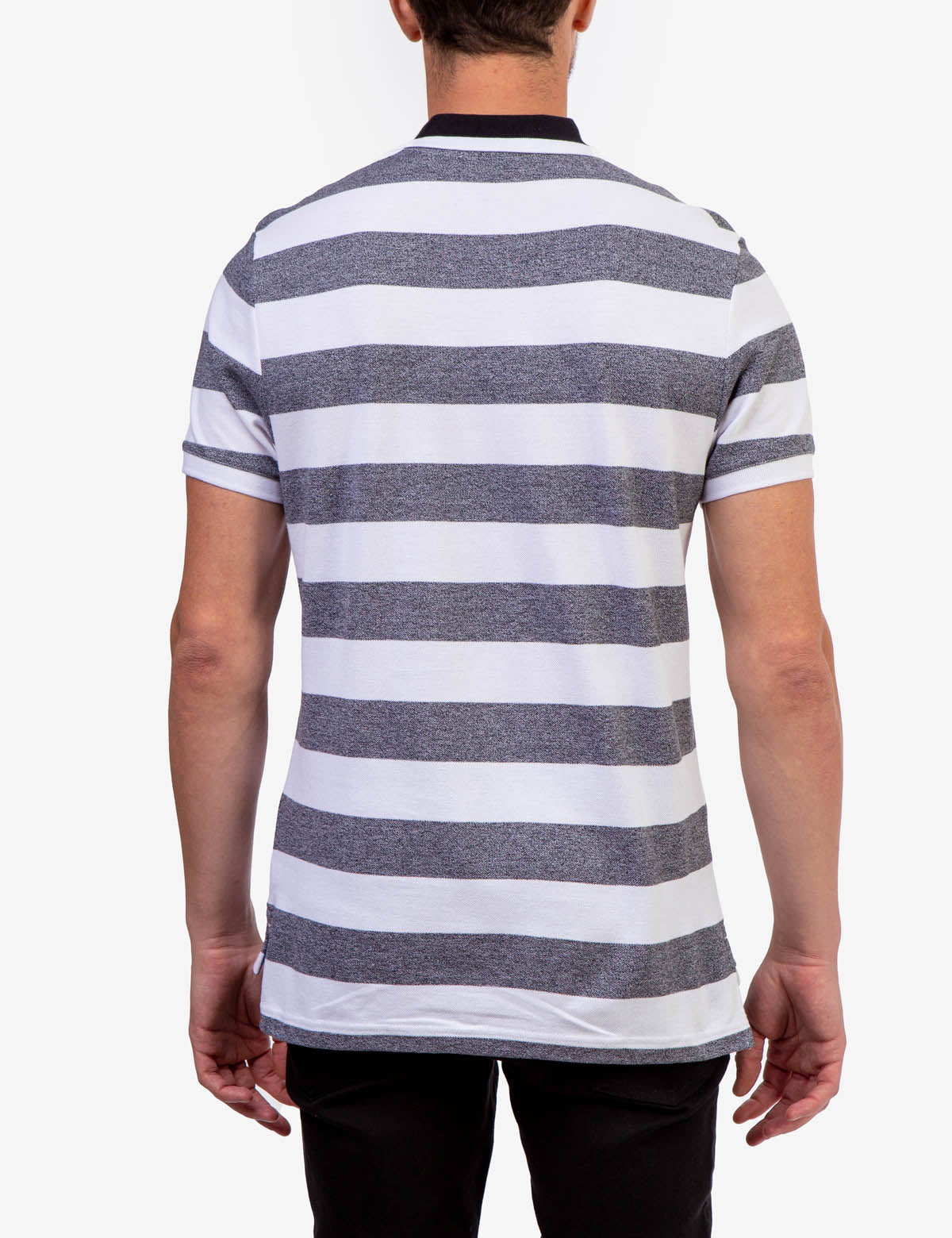 Men's Marled Pique Stripe Polo Shirt with Embroidered Logo