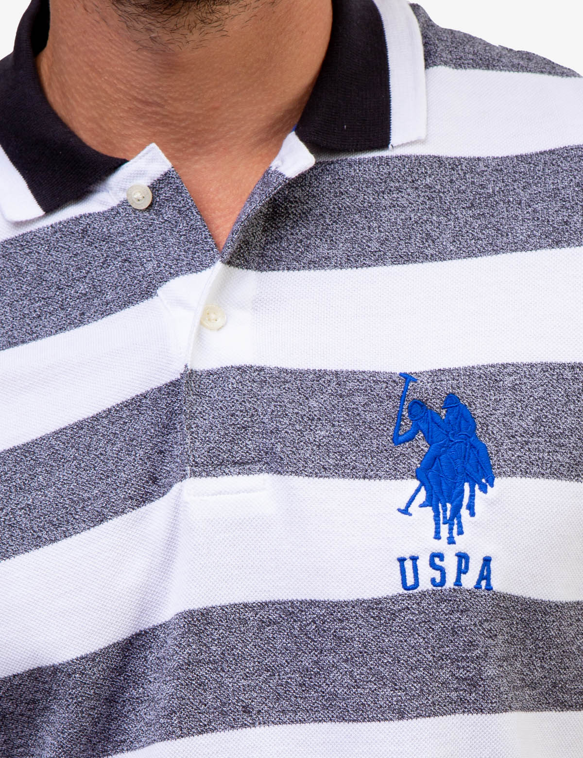 Men's Marled Pique Stripe Polo Shirt with Embroidered Logo