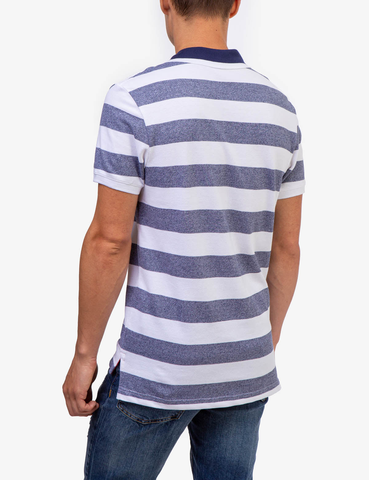 Men's Marled Pique Stripe Polo Shirt with Embroidered Logo