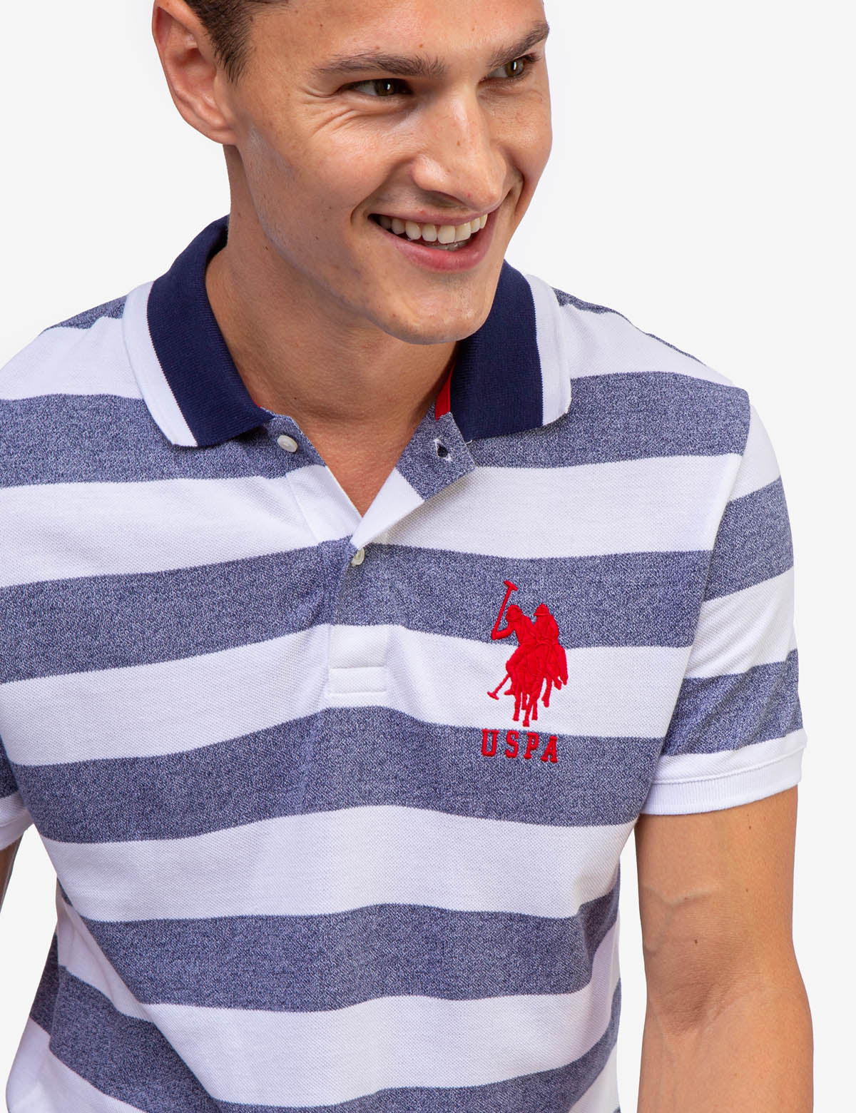 Men's Marled Pique Stripe Polo Shirt with Embroidered Logo