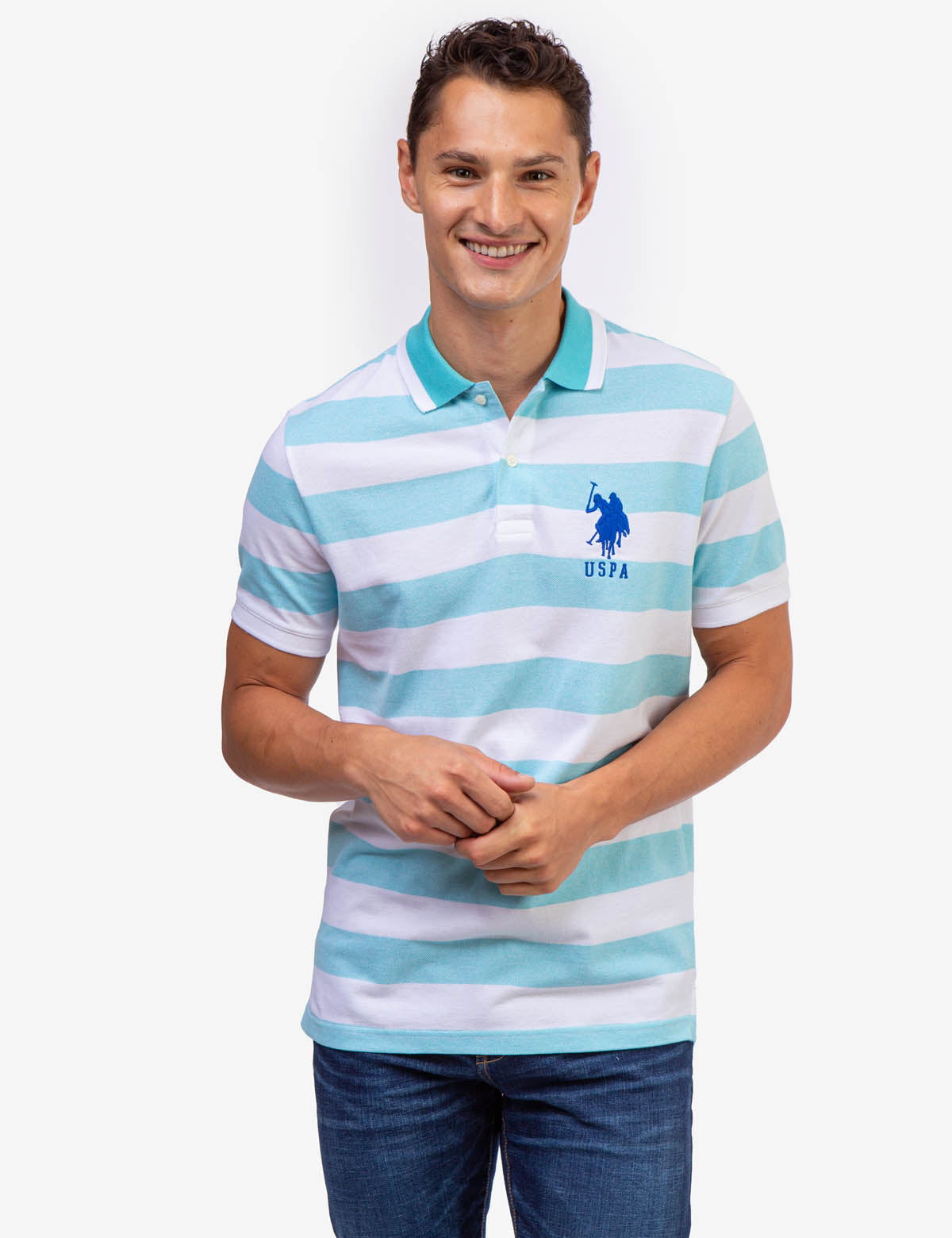 Men's Marled Pique Stripe Polo Shirt with Embroidered Logo