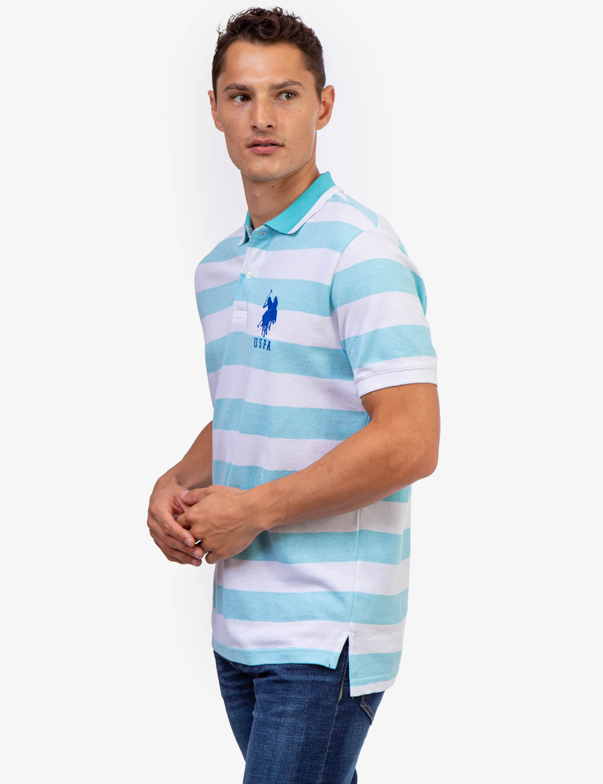 Men's Marled Pique Stripe Polo Shirt with Embroidered Logo