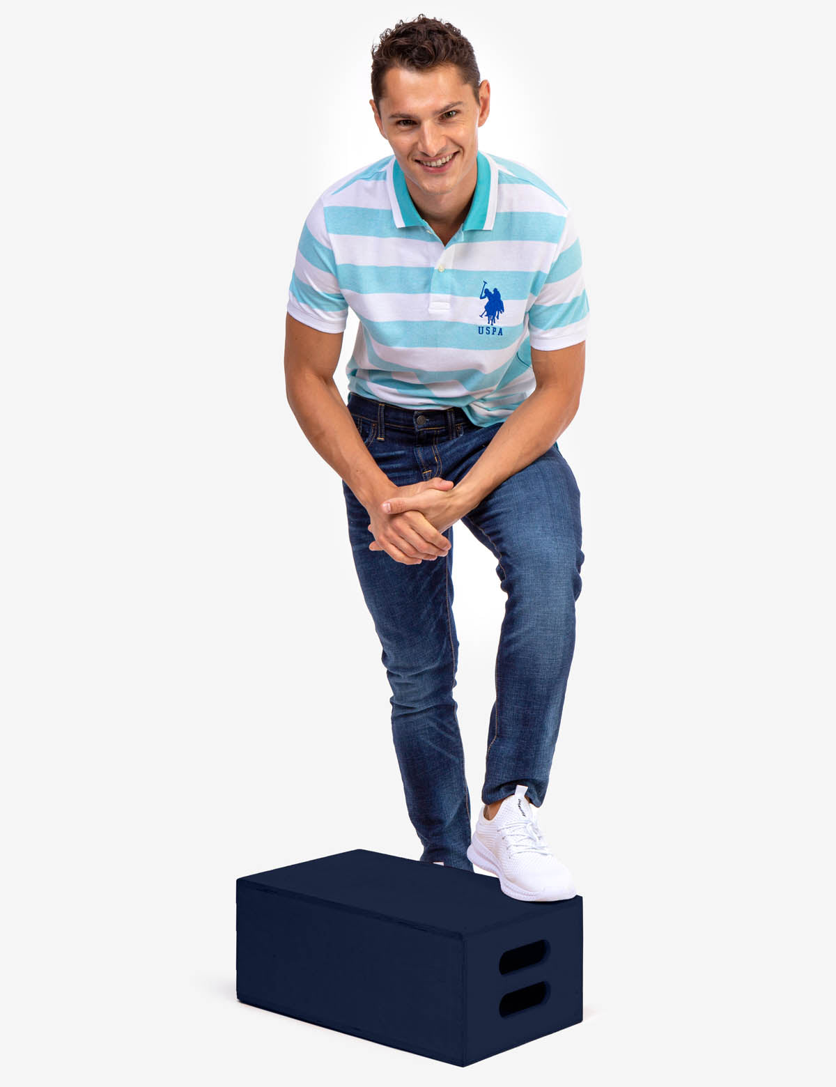 Men's Marled Pique Stripe Polo Shirt with Embroidered Logo