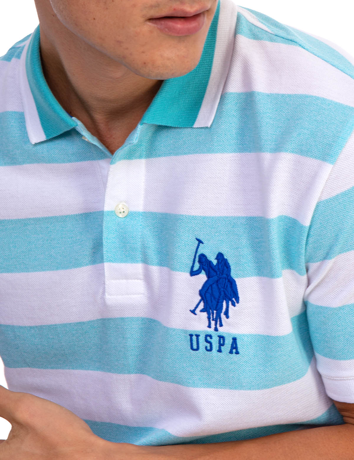 Men's Marled Pique Stripe Polo Shirt with Embroidered Logo