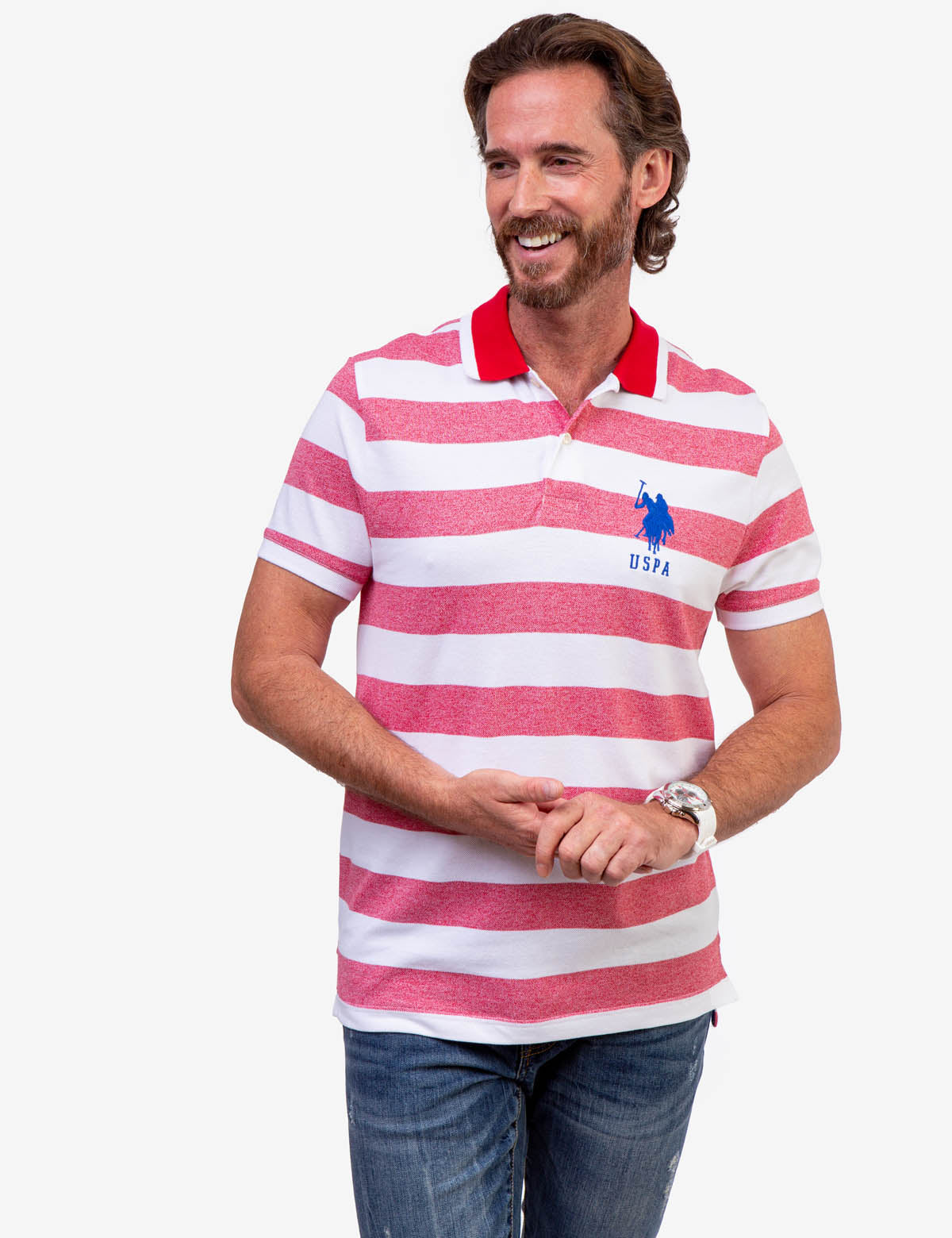 Men's Marled Pique Stripe Polo Shirt with Embroidered Logo