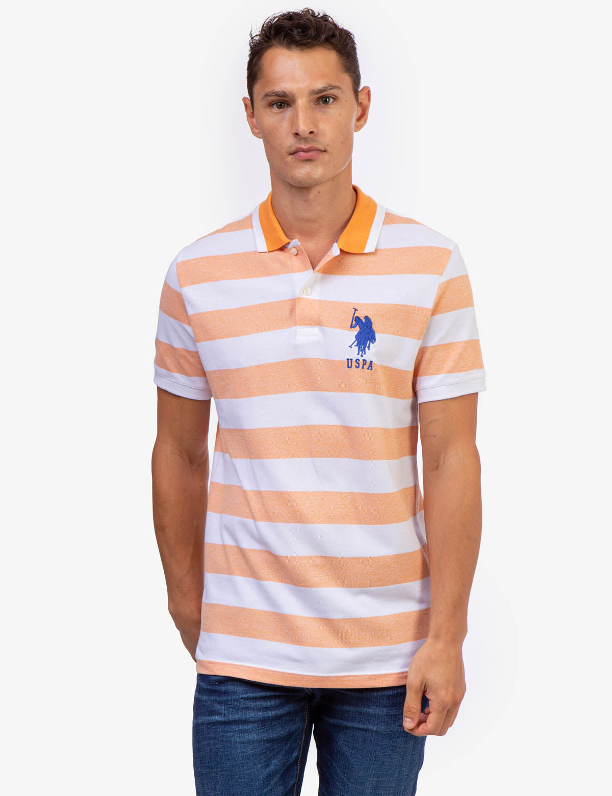 Men's Marled Pique Stripe Polo Shirt with Embroidered Logo