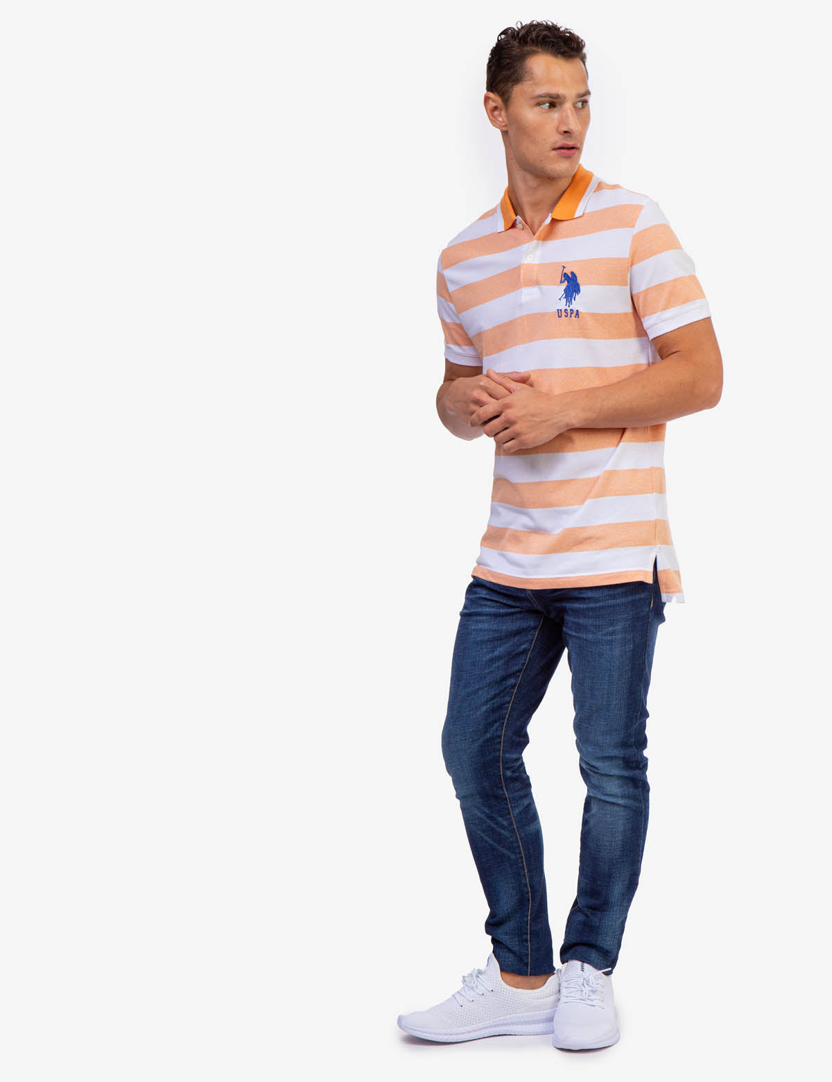 Men's Marled Pique Stripe Polo Shirt with Embroidered Logo