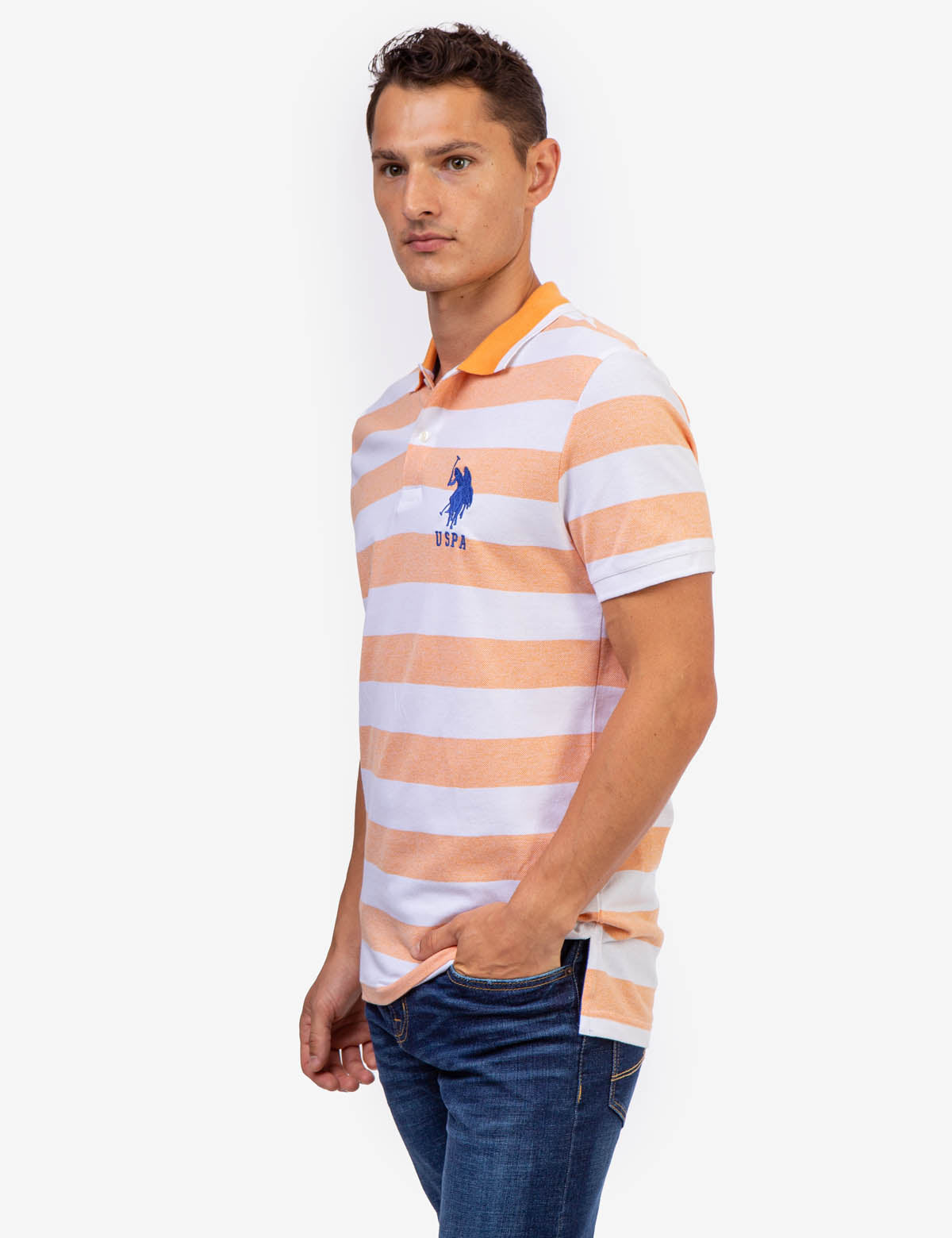 Men's Marled Pique Stripe Polo Shirt with Embroidered Logo