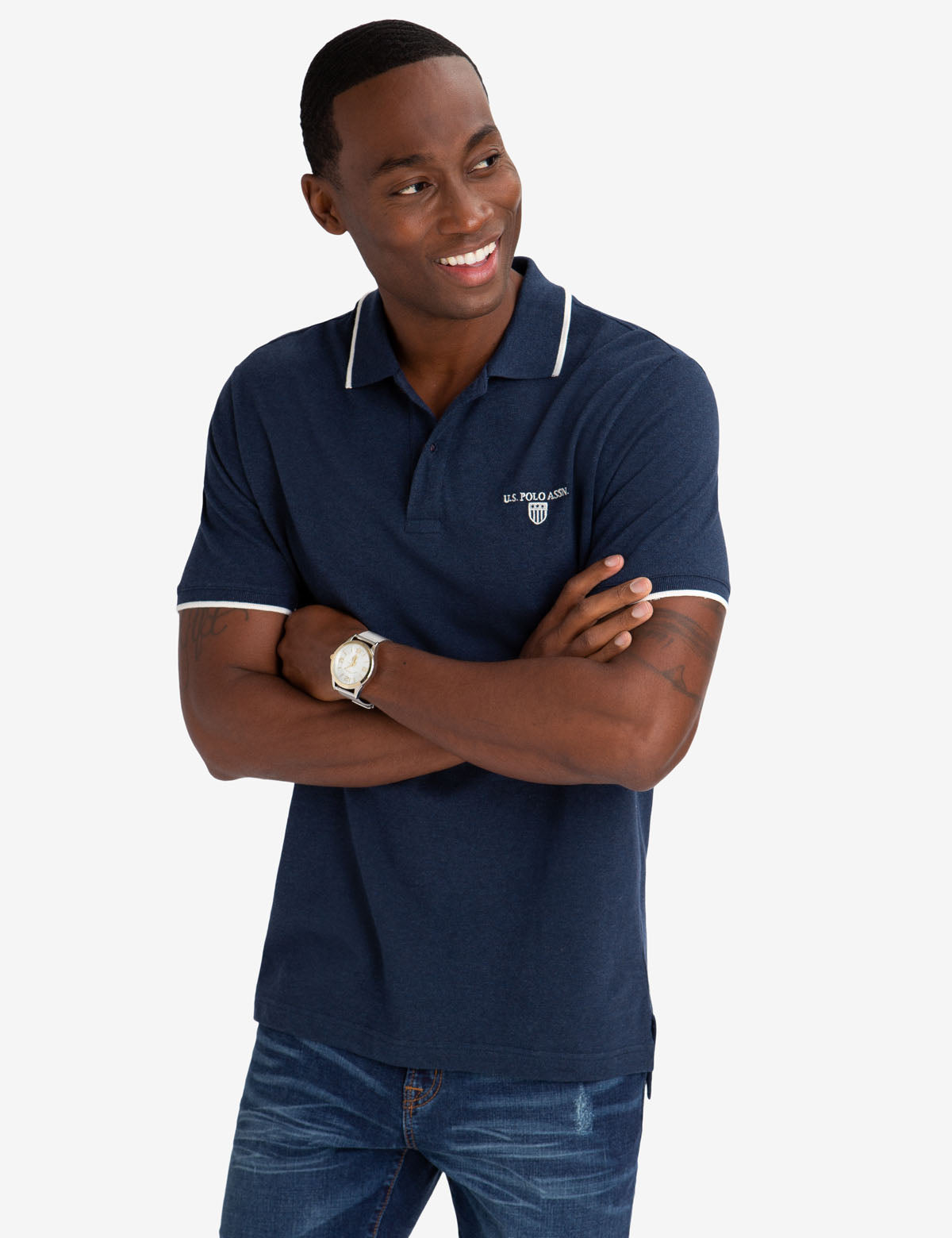 U.S. Polo Assn. Cotton Marled Yarn Polo Shirt with Embroidered Crest