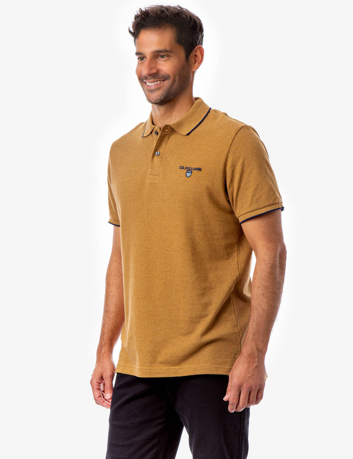 U.S. Polo Assn. Cotton Marled Yarn Polo Shirt with Embroidered Crest